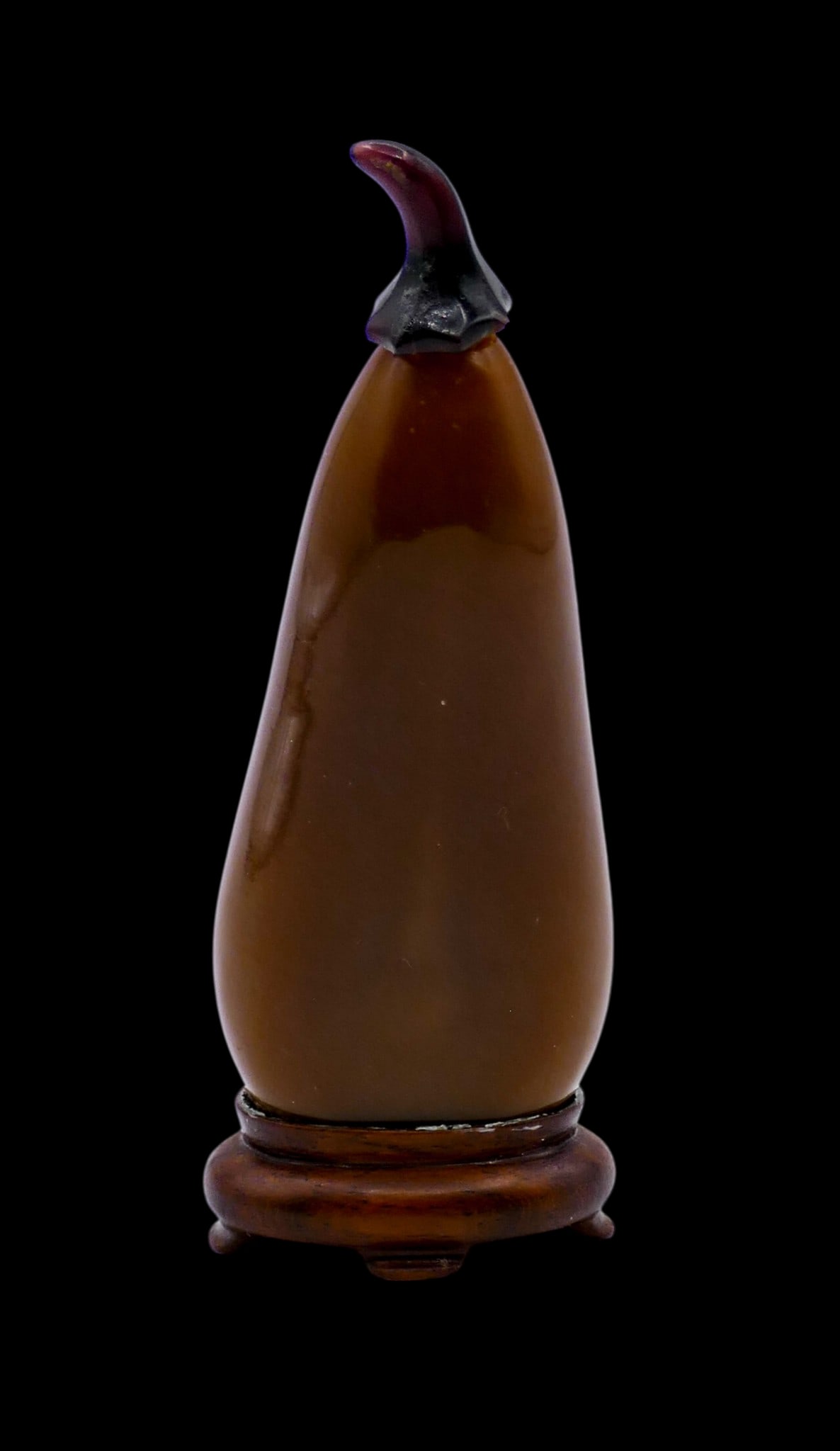 Old Chinese Brown Peking Glass Melon Snuff Bottle on Stand - 2
