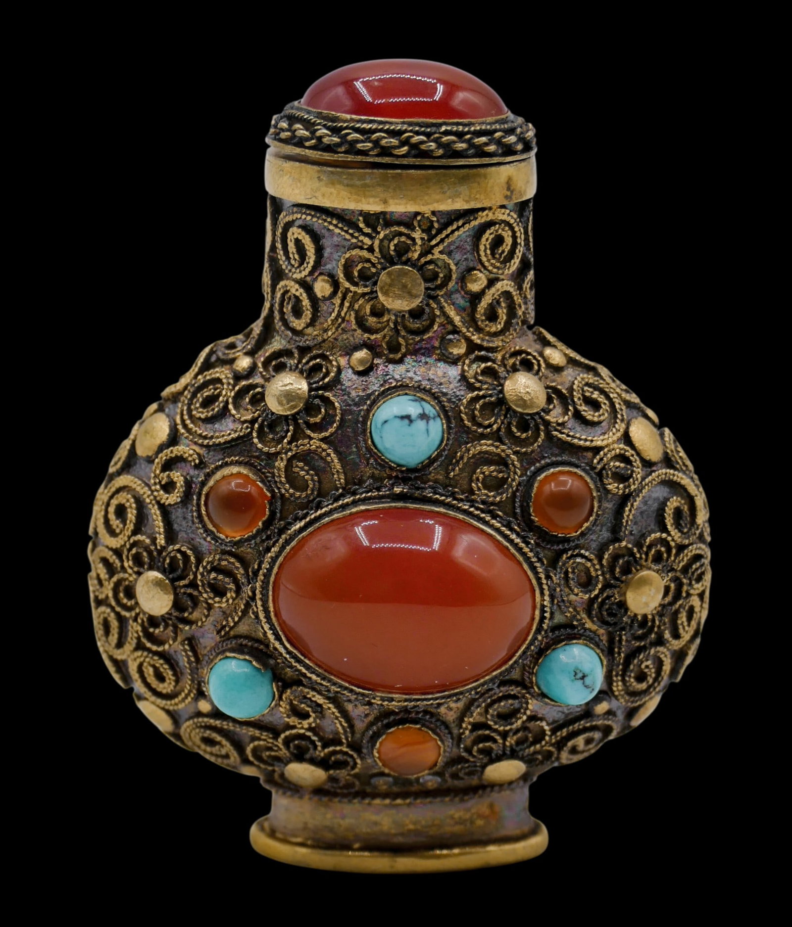 Old Chinese Gilt Silver Jeweled Snuff Bottle (1 of 4)