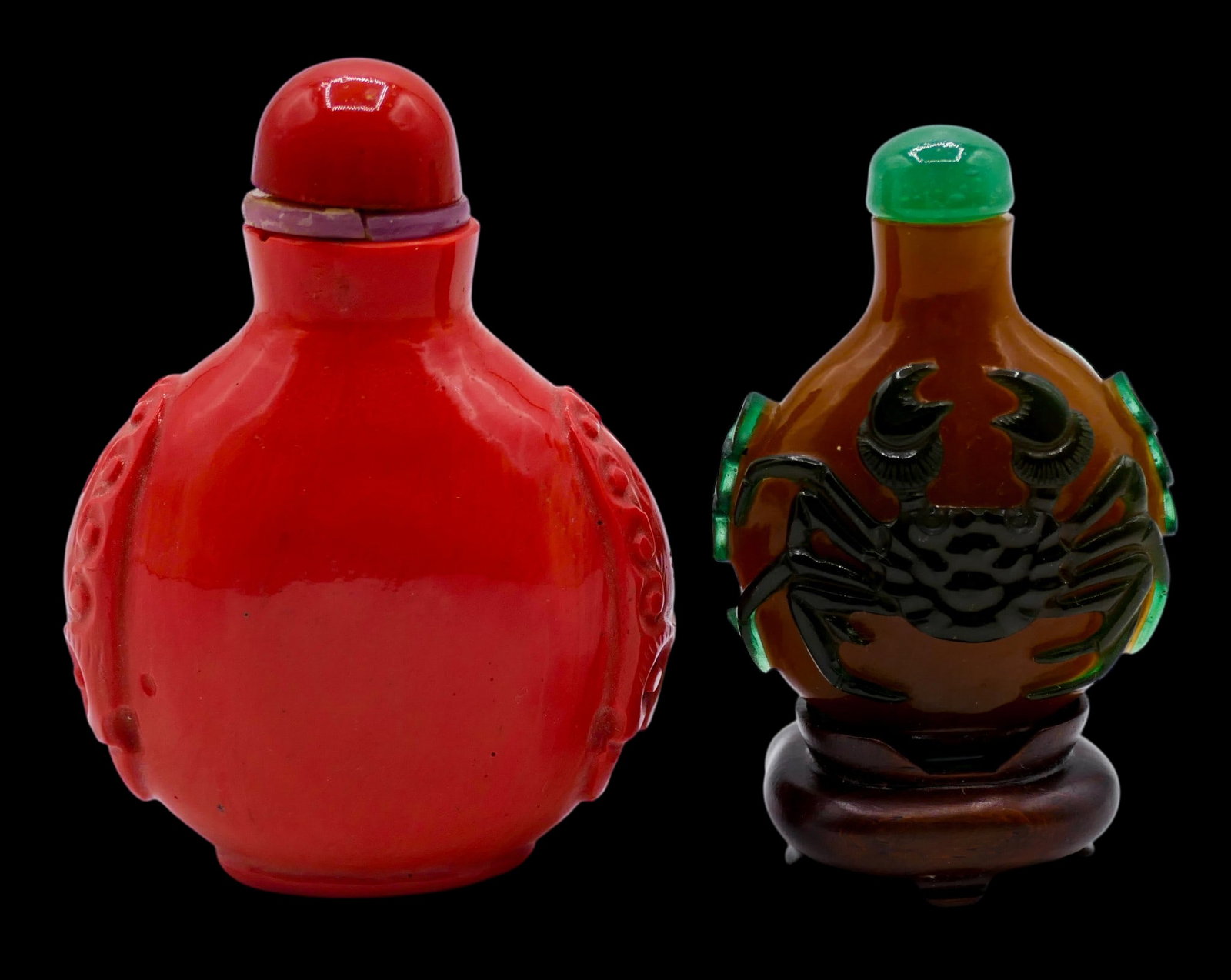 2pc Old Chinese Peking Glass Snuff Bottles (1 of 5)