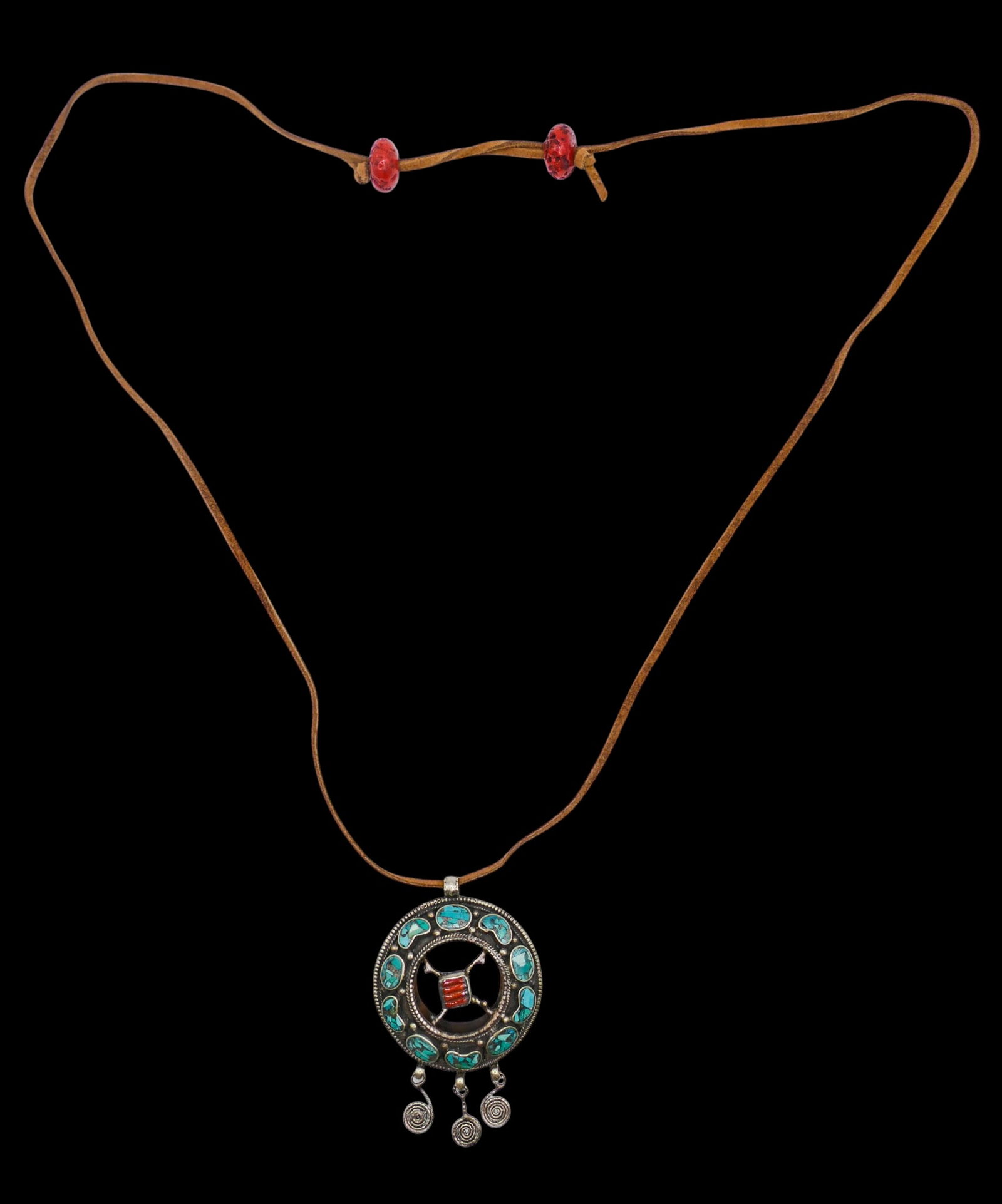 2pc Old Chinese or Tibetan Pendant Necklaces - 2