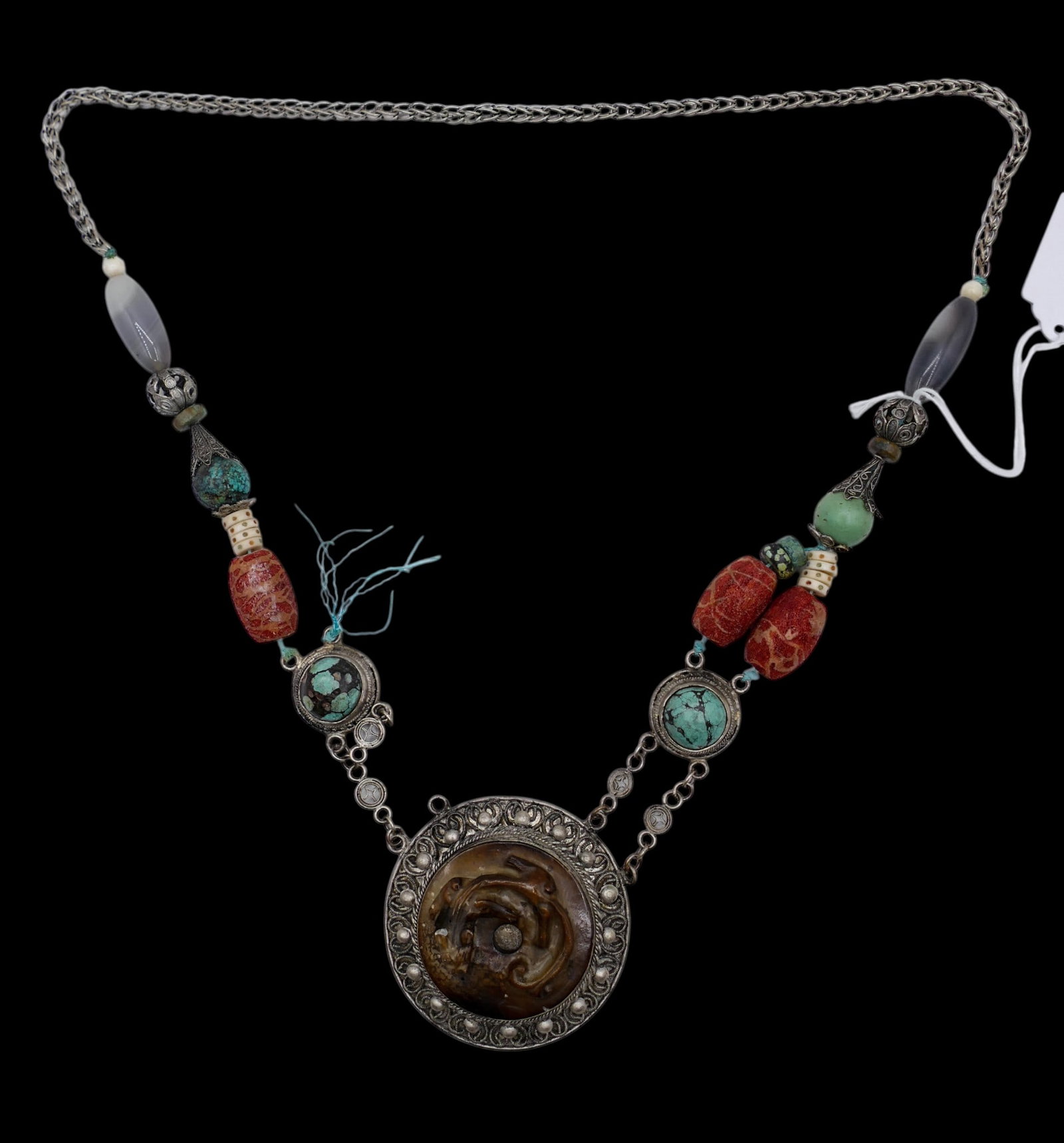 2pc Old Chinese or Tibetan Pendant Necklaces - 3