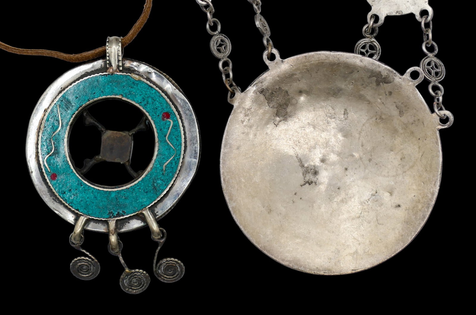 2pc Old Chinese or Tibetan Pendant Necklaces - 5