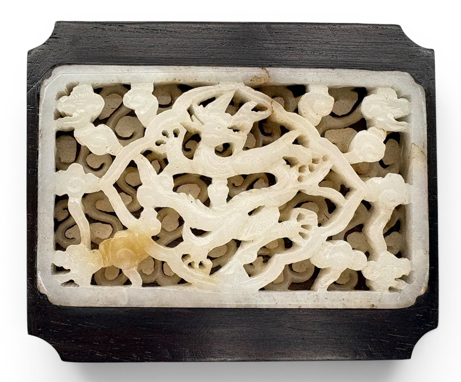 Chinese Ming Style Jade Dragon Plaque in Rosewood - 3