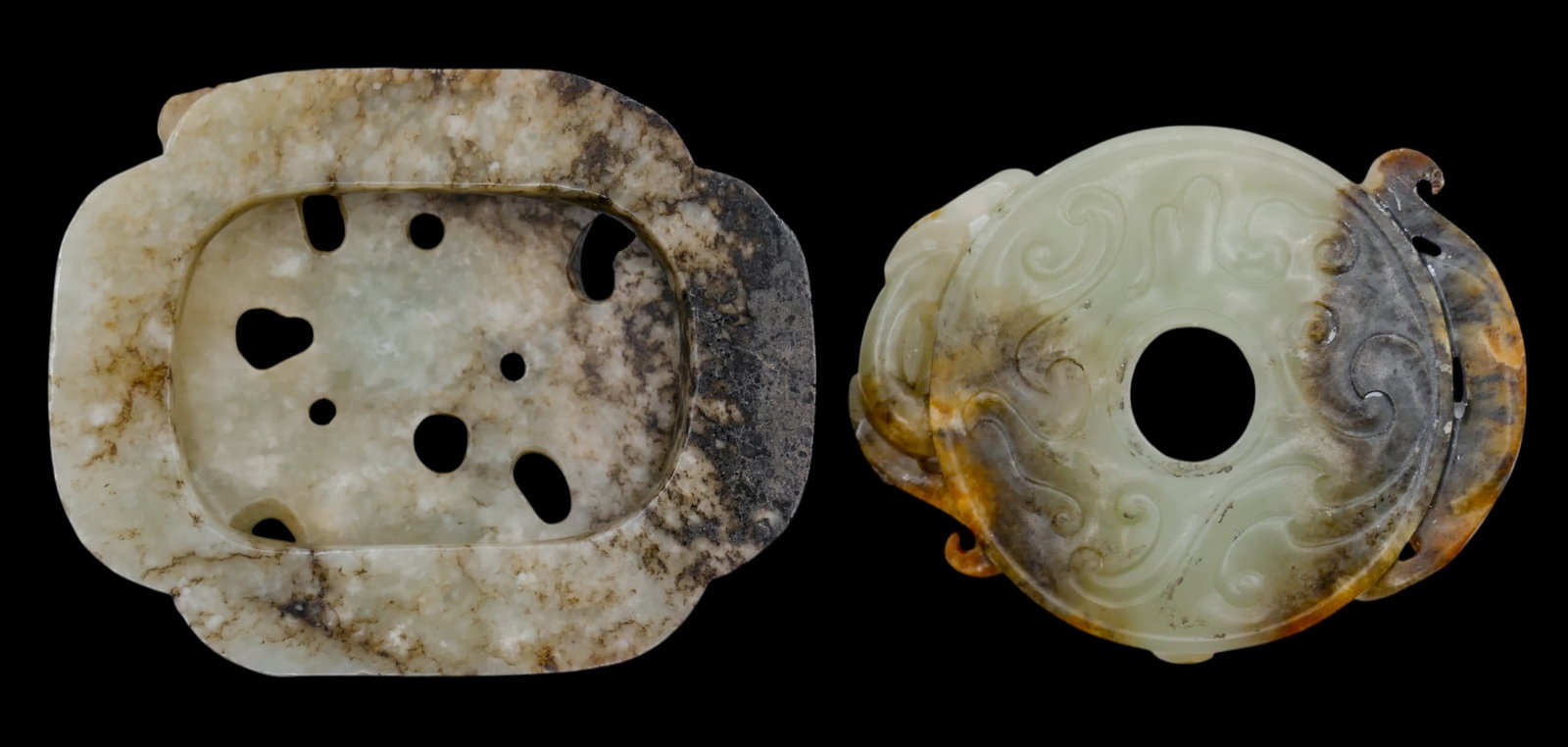 2pc Chinese Jade Chilong Pendant and Plaque - 2
