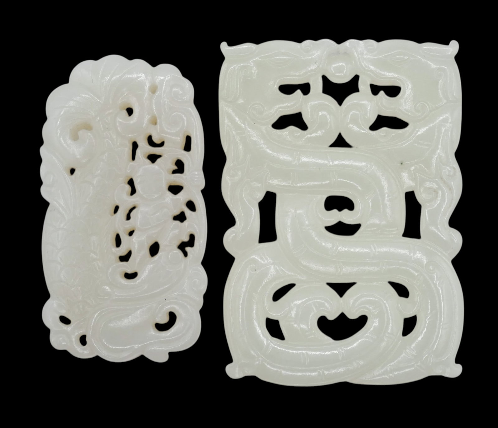 2pc Chinese White Jade Pierced Pendants - 2