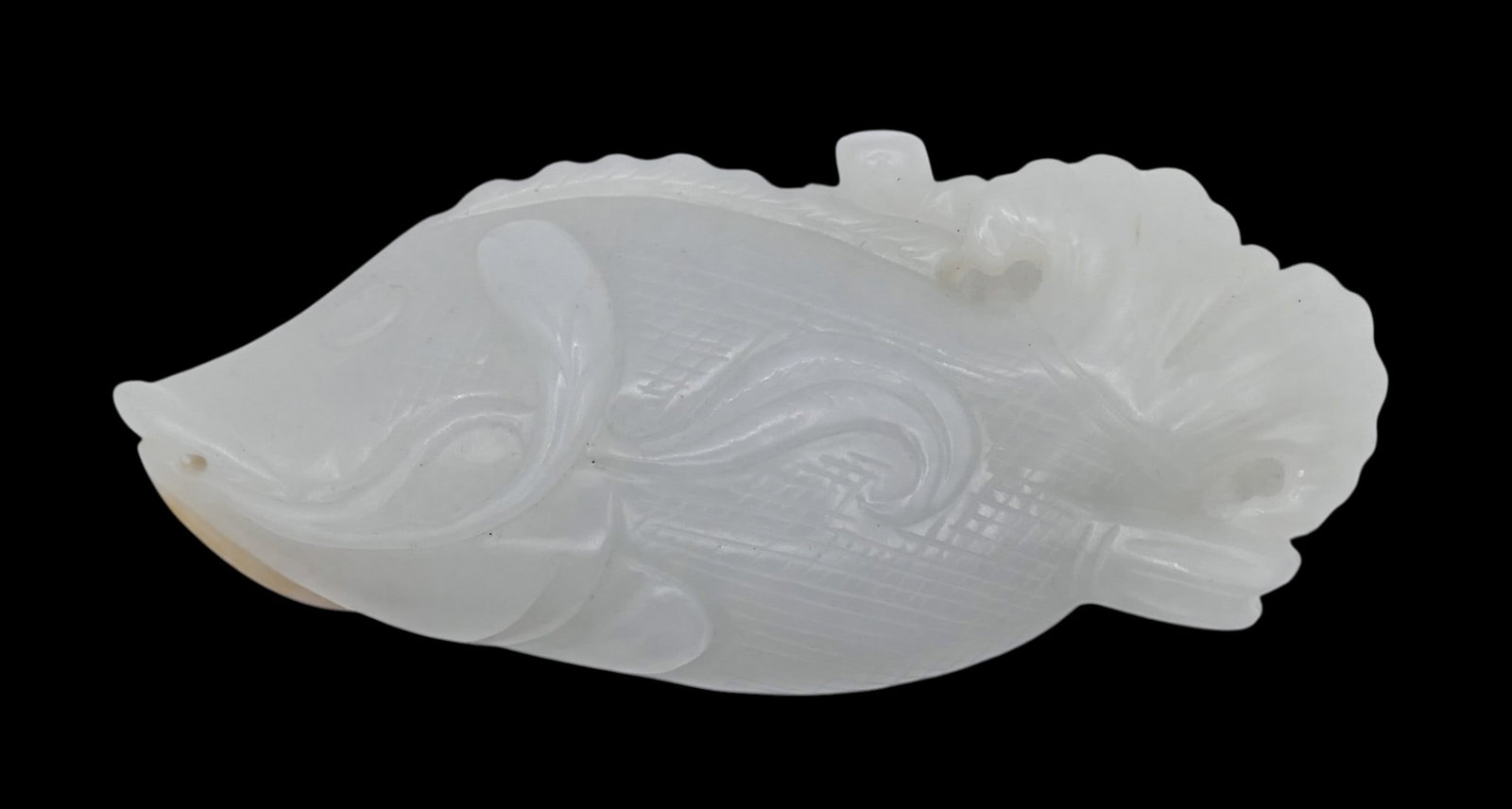 Chinese Russet Splash White Jade Small Carp - 2