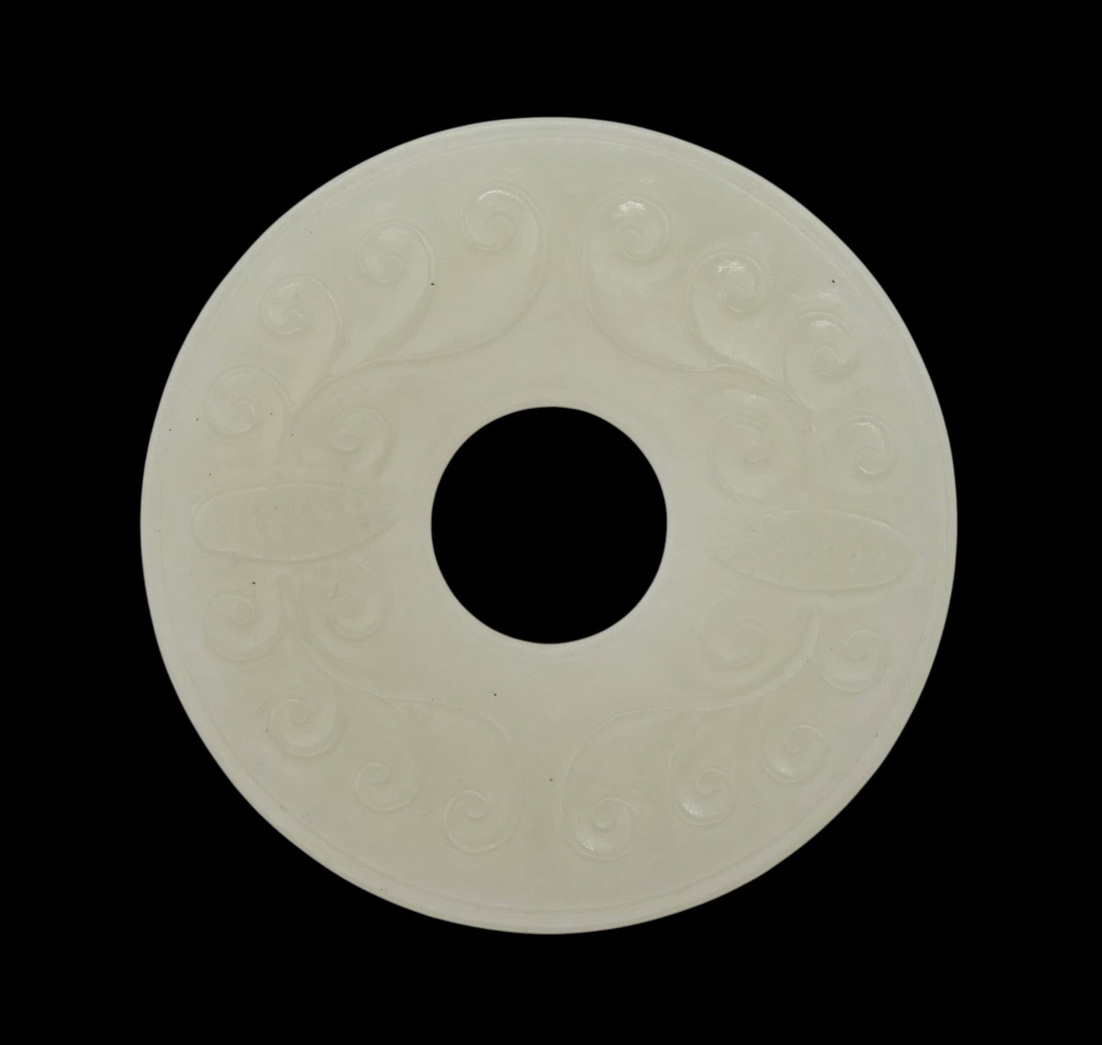 Chinese White Jade Bamboo and Butterfly Bi Disc: Chinese White Jade Bamboo and Butterfly Bi Disc 2". Relief carved on both sides. Excellent condition.