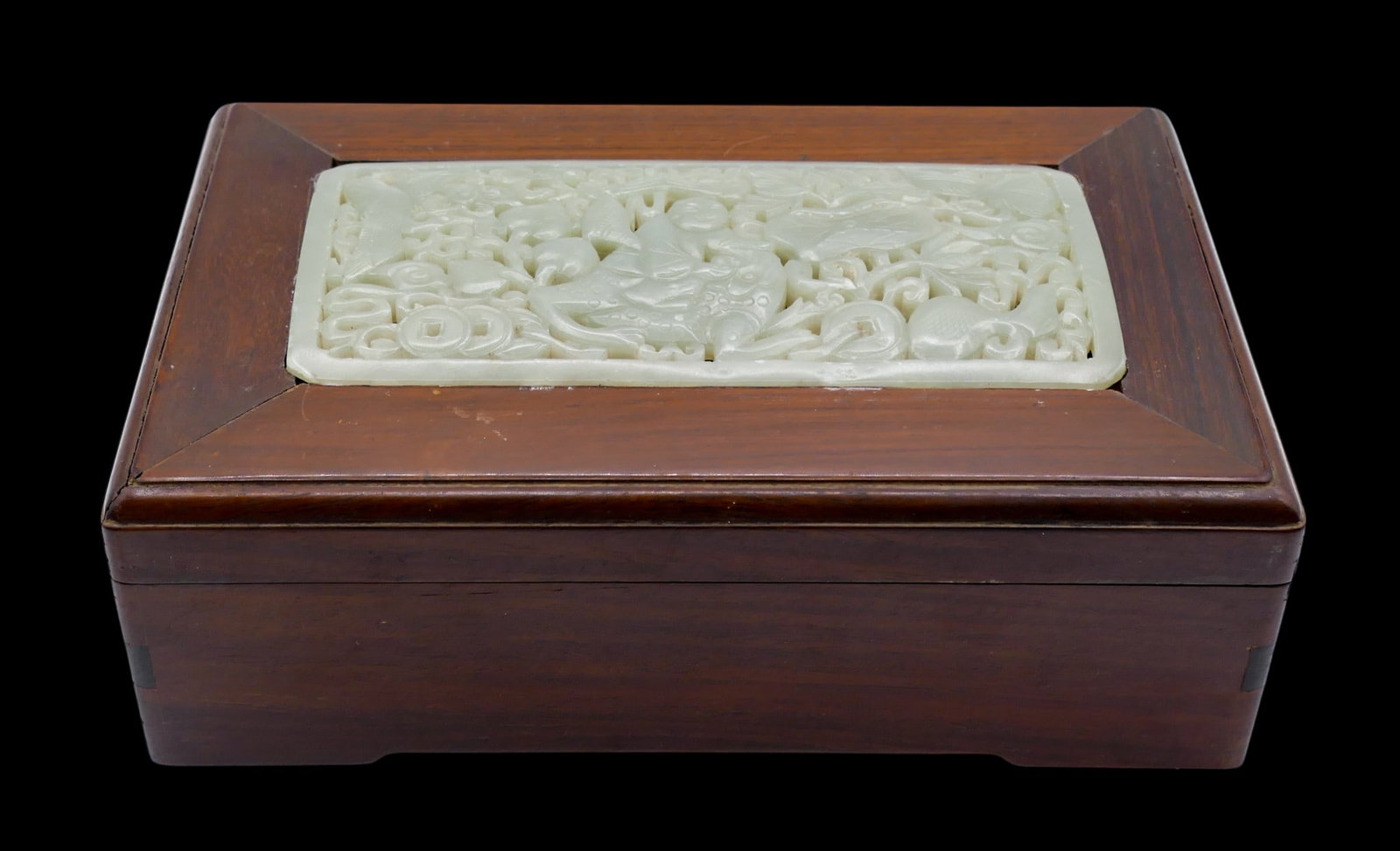 Chinese Jade Plaque Rosewood Table Box (1 of 4)