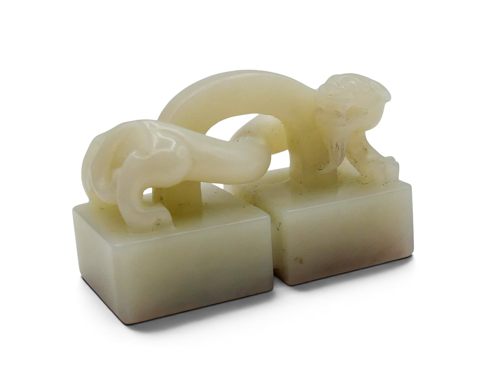 Fine Chinese White Jade Chilong Double Seal: Fine Chinese White Jade Chilong Double Seal 1"x1.75". Shows use on bottom. Excellent condition.