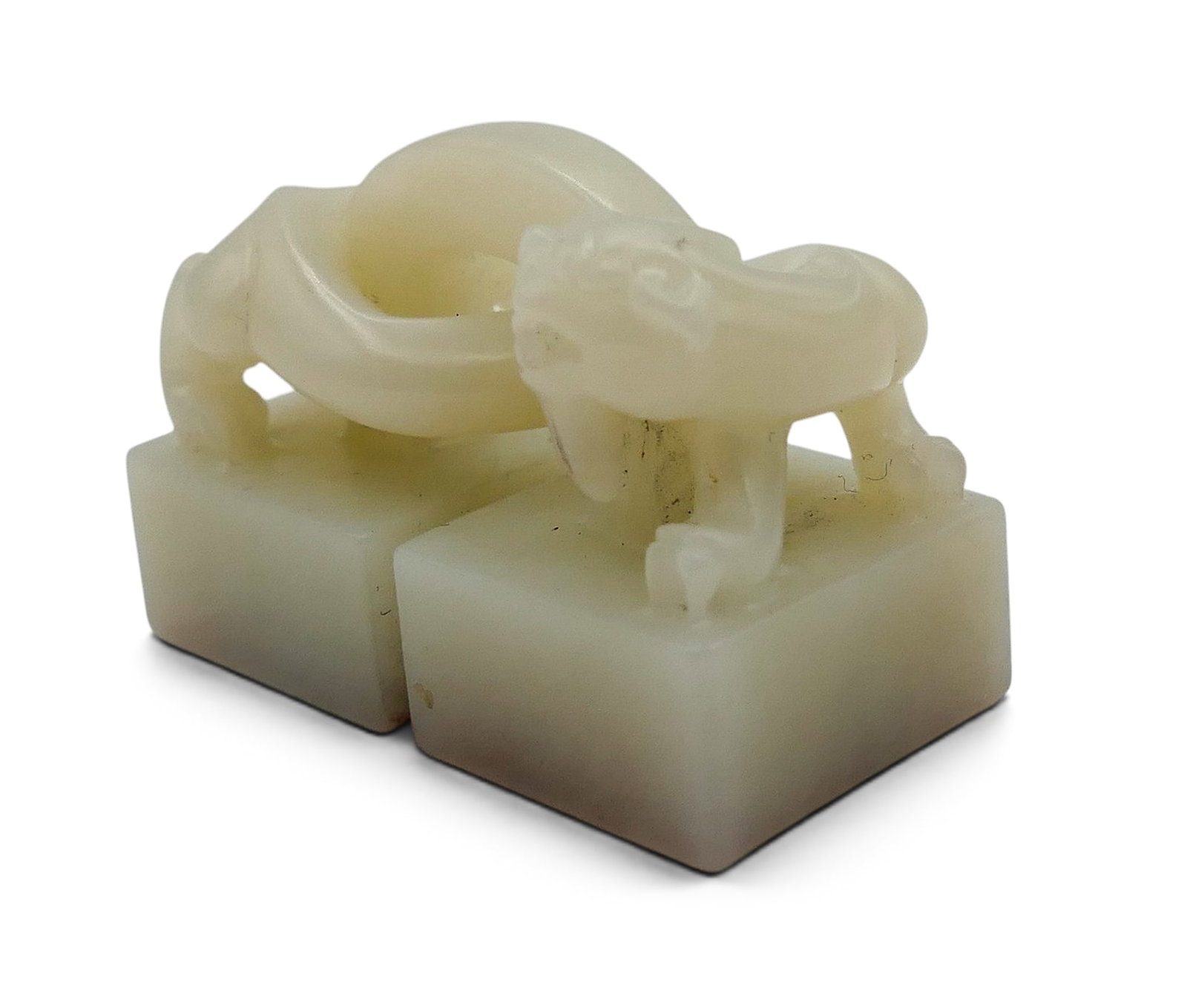 Fine Chinese White Jade Chilong Double Seal - 2