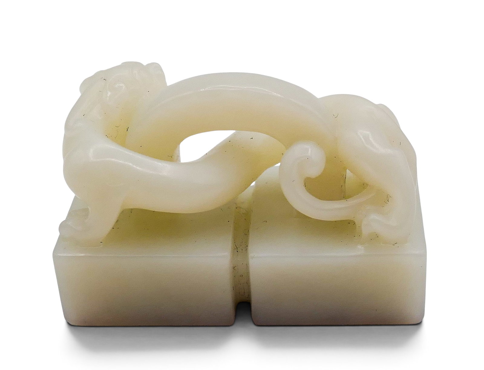 Fine Chinese White Jade Chilong Double Seal - 3