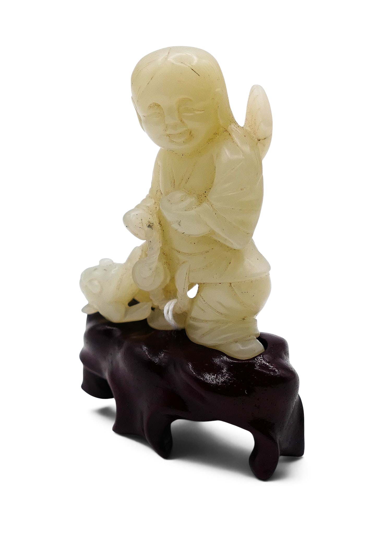 Old Chinese Jade Boy with Frog Carving on Stand - 2