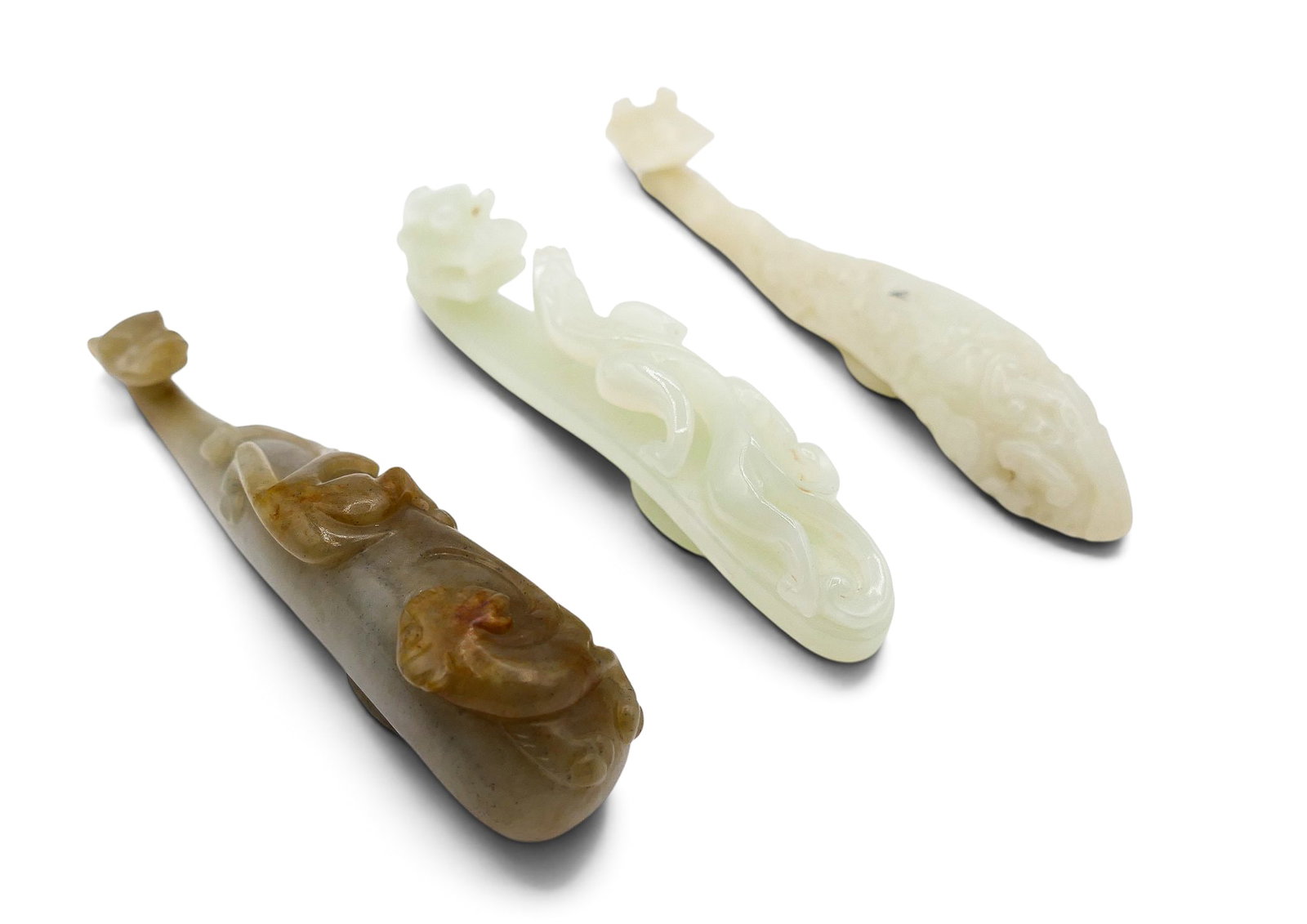 3pc Old Chinese Jade Dragon Belt Hooks - 2