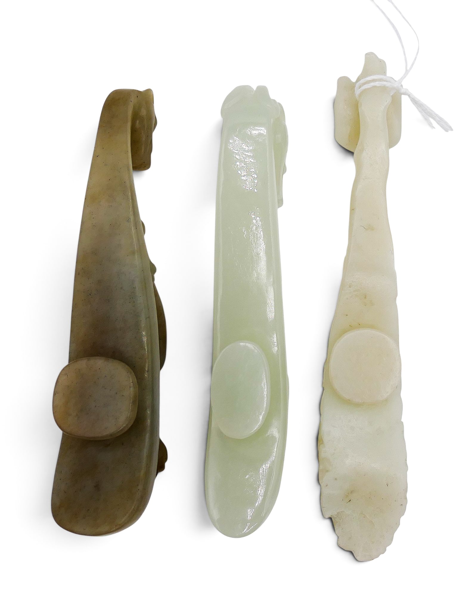 3pc Old Chinese Jade Dragon Belt Hooks - 4