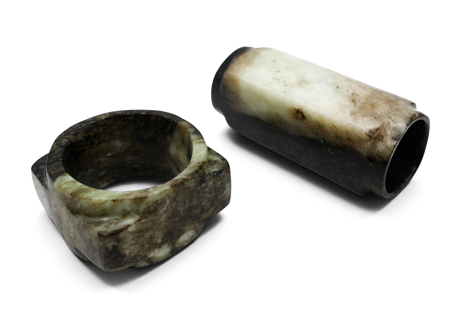 2pc Old Chinese Dark Jade Small Congs - 2