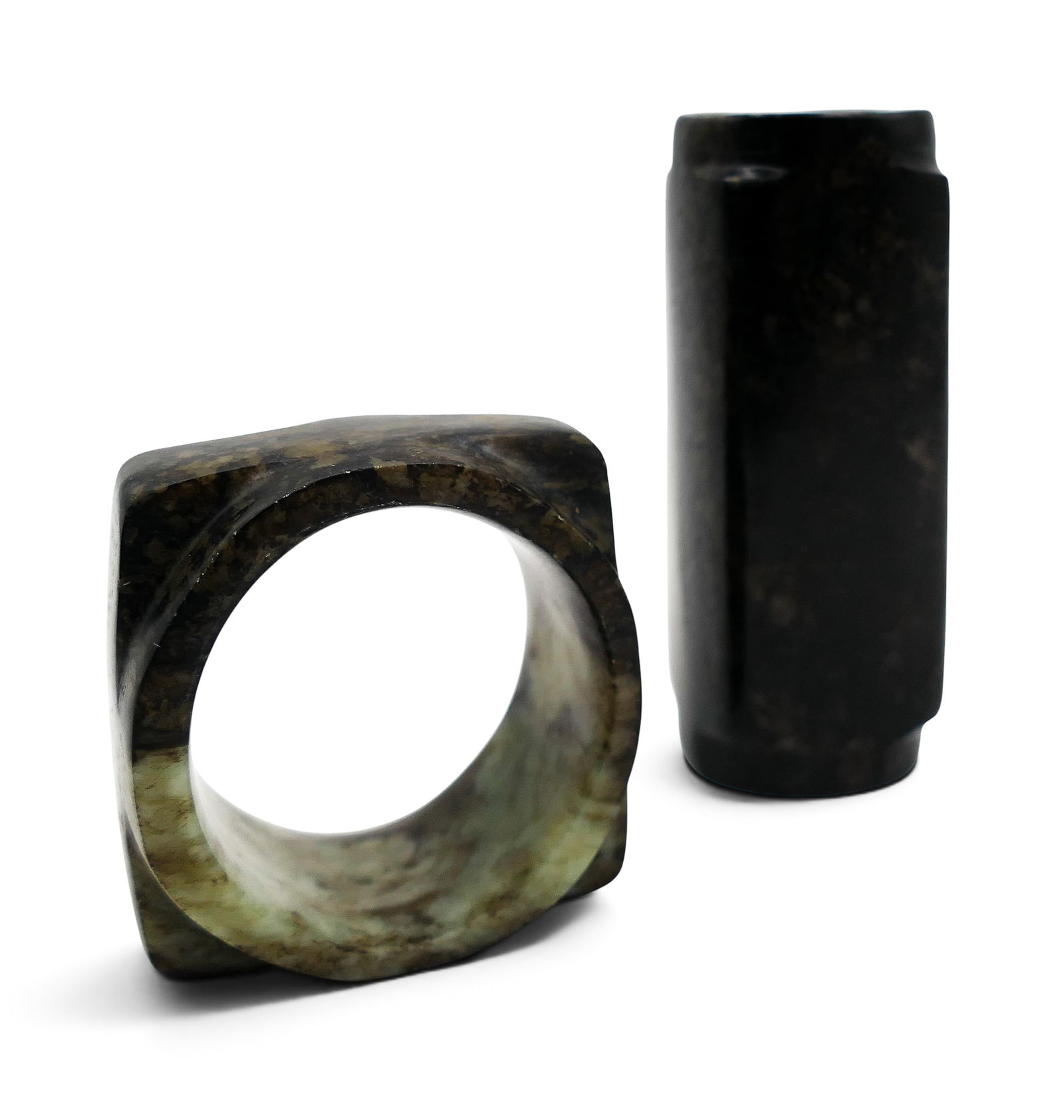 2pc Old Chinese Dark Jade Small Congs - 3