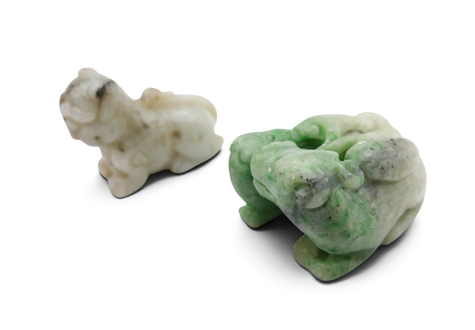 2pc Old Chinese Jade Small Foo Lions - 2