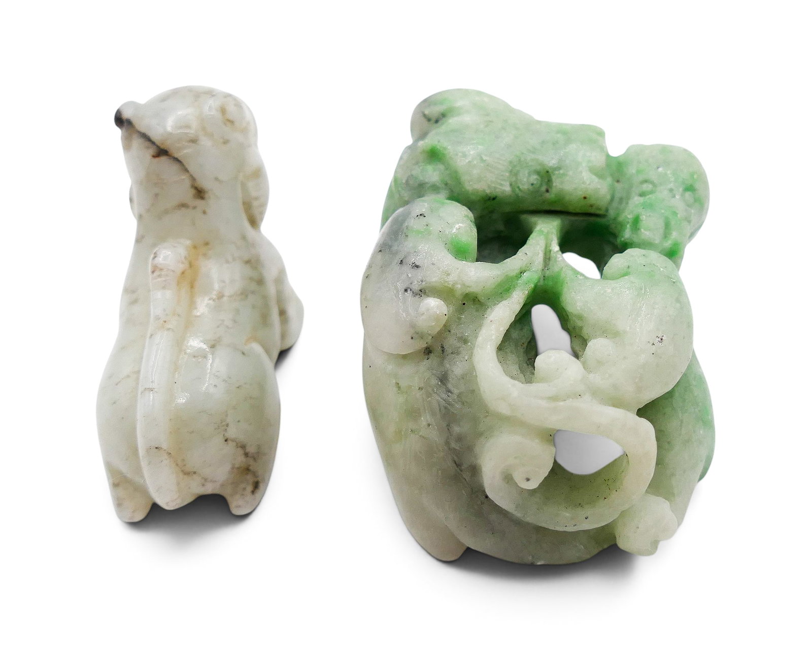 2pc Old Chinese Jade Small Foo Lions - 3