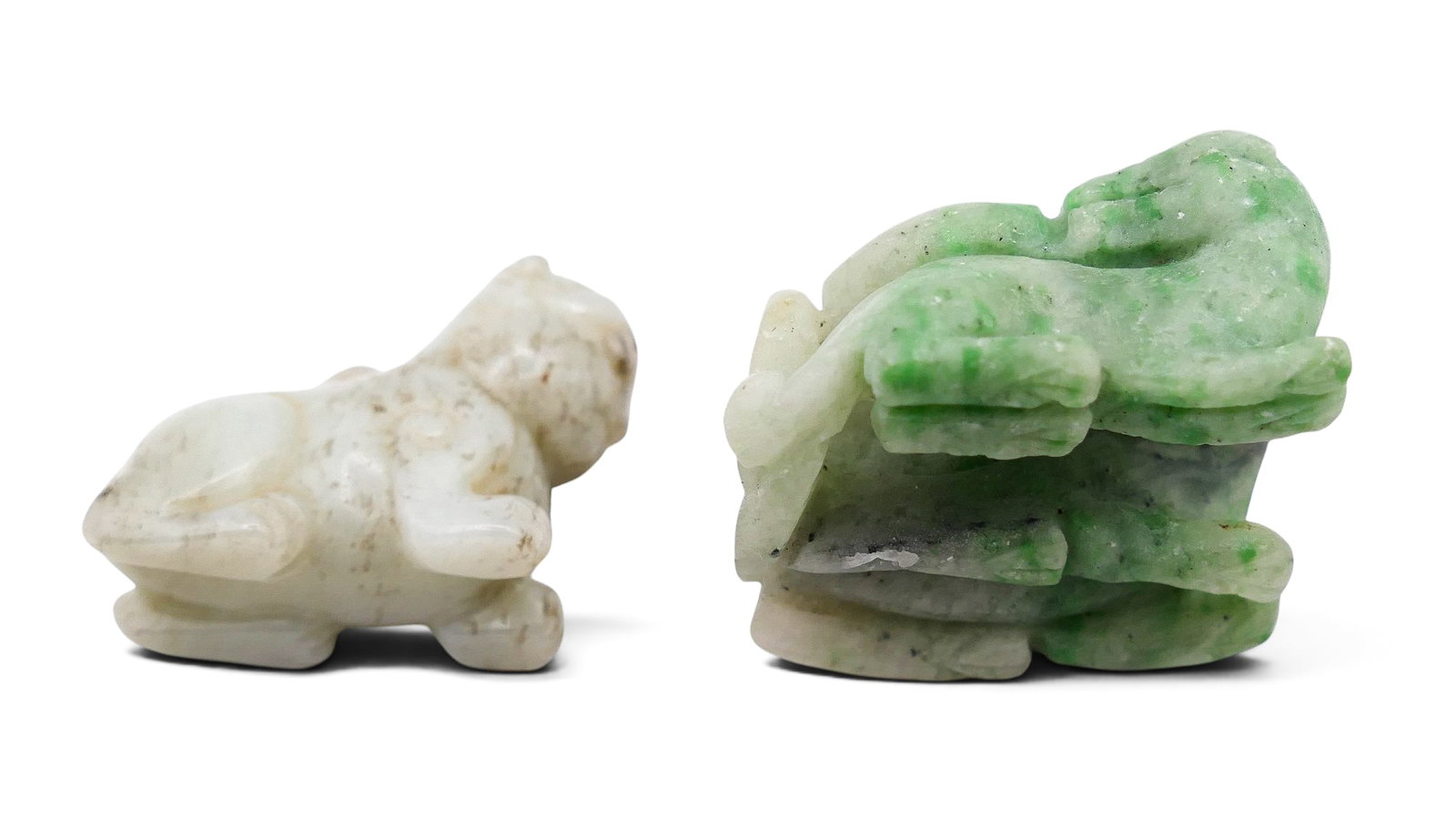 2pc Old Chinese Jade Small Foo Lions - 4
