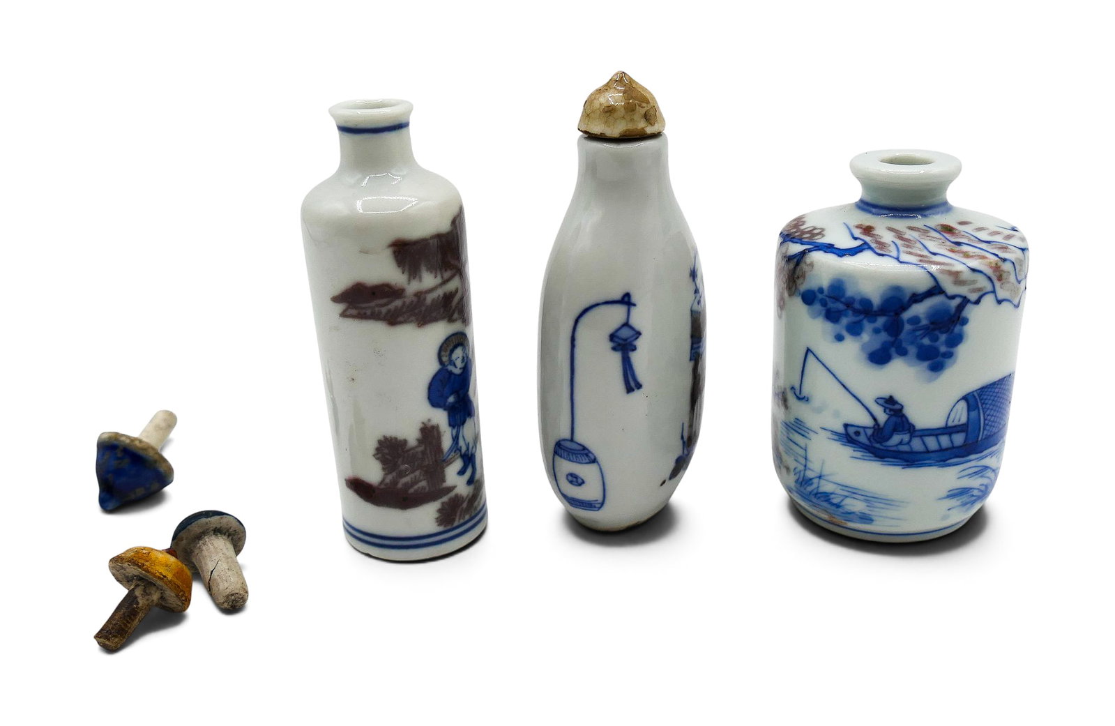 3pc Chinese Copper Red Porcelain Snuff Bottles - 3