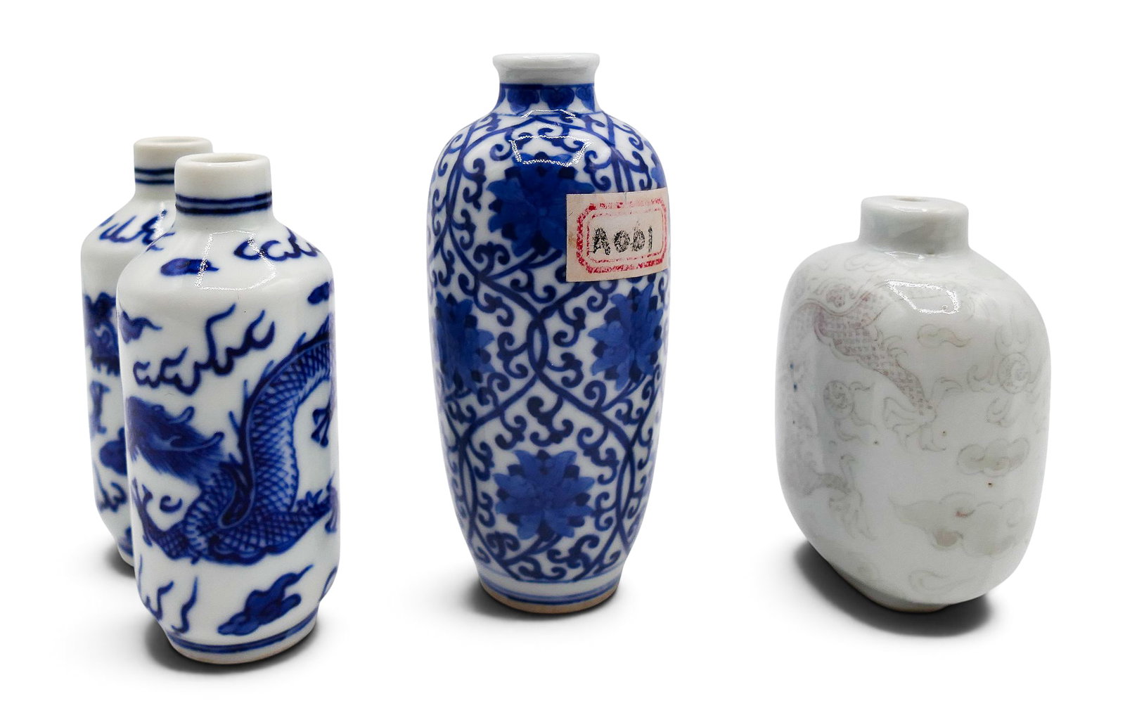 3pc Chinese Larger Porcelain Snuff Bottles - 2