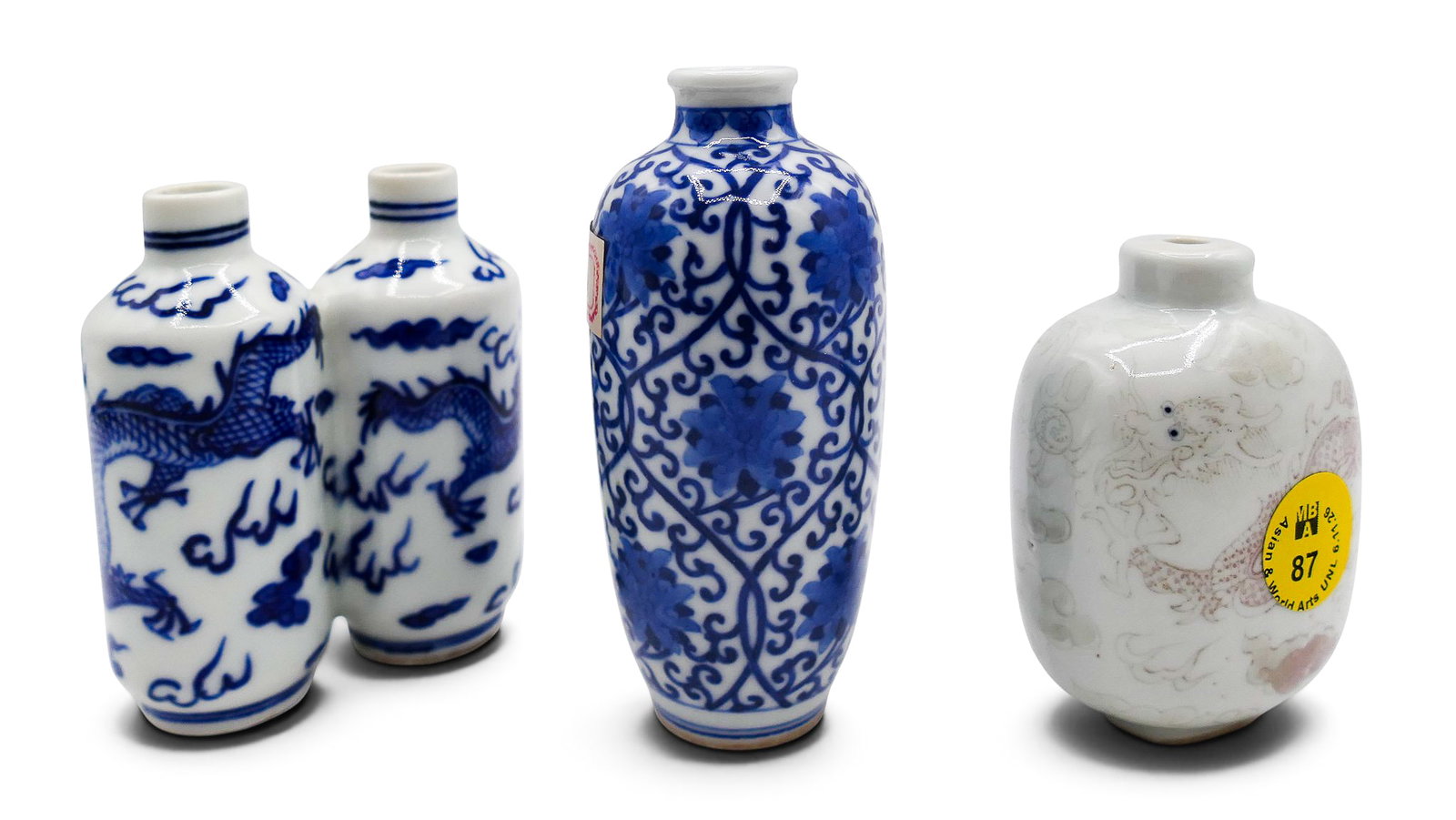 3pc Chinese Larger Porcelain Snuff Bottles - 3