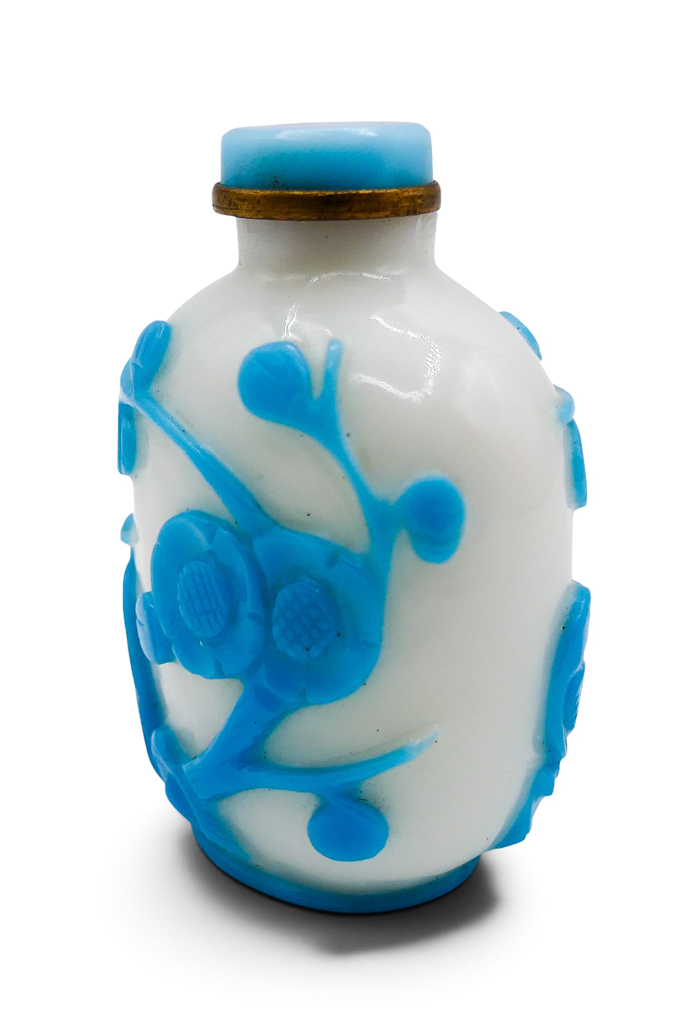 Old Chinese Blue Cut Overlay Snuff Bottle - 4