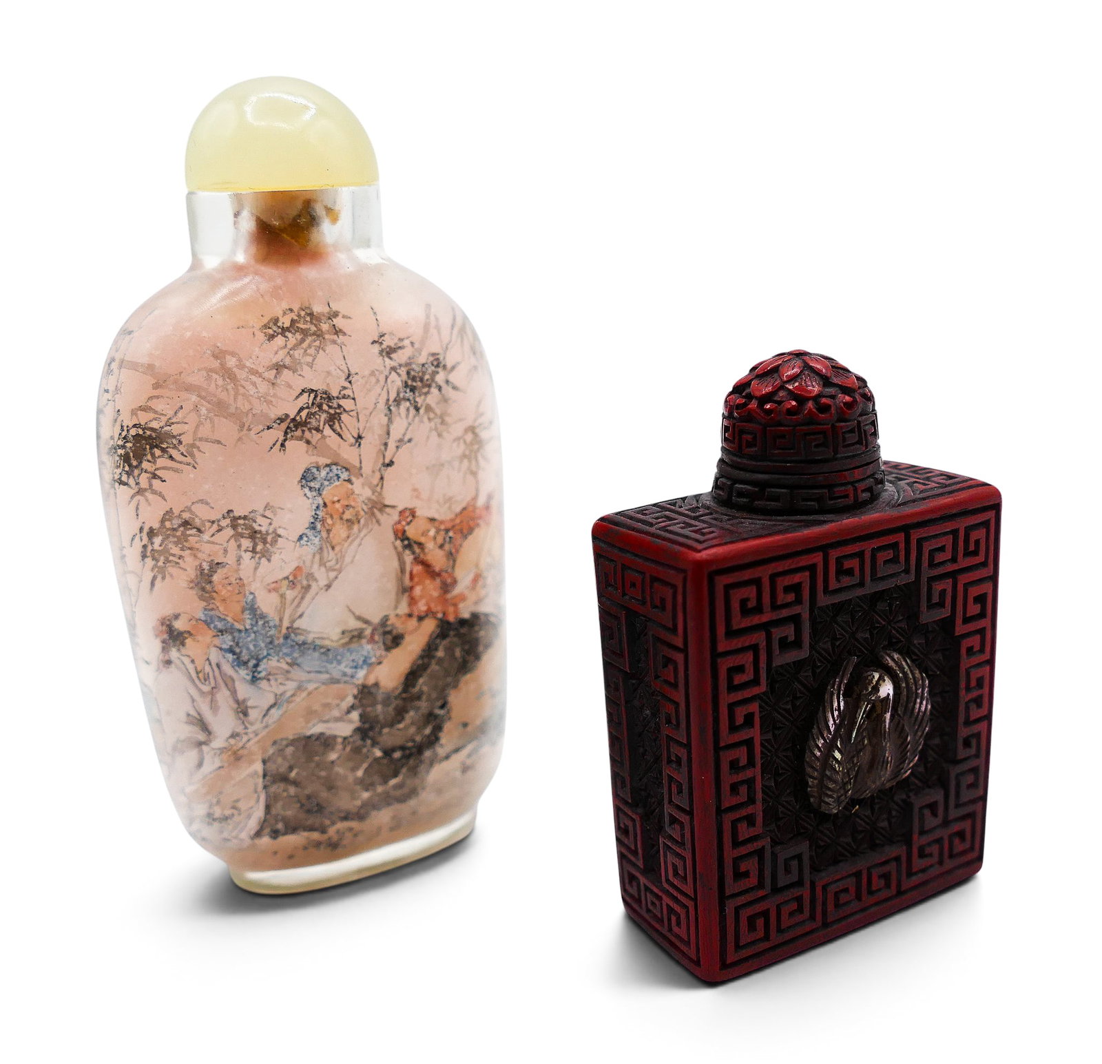 2pc Old Chinese Reverse Painted and Lacquered Snuff Bottles (1 of 5)