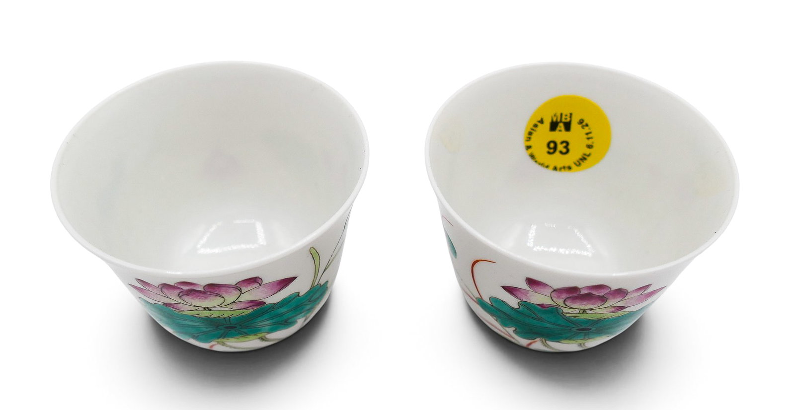 Pair Old Chinese Lotus Porcelain Wine Cups - 3