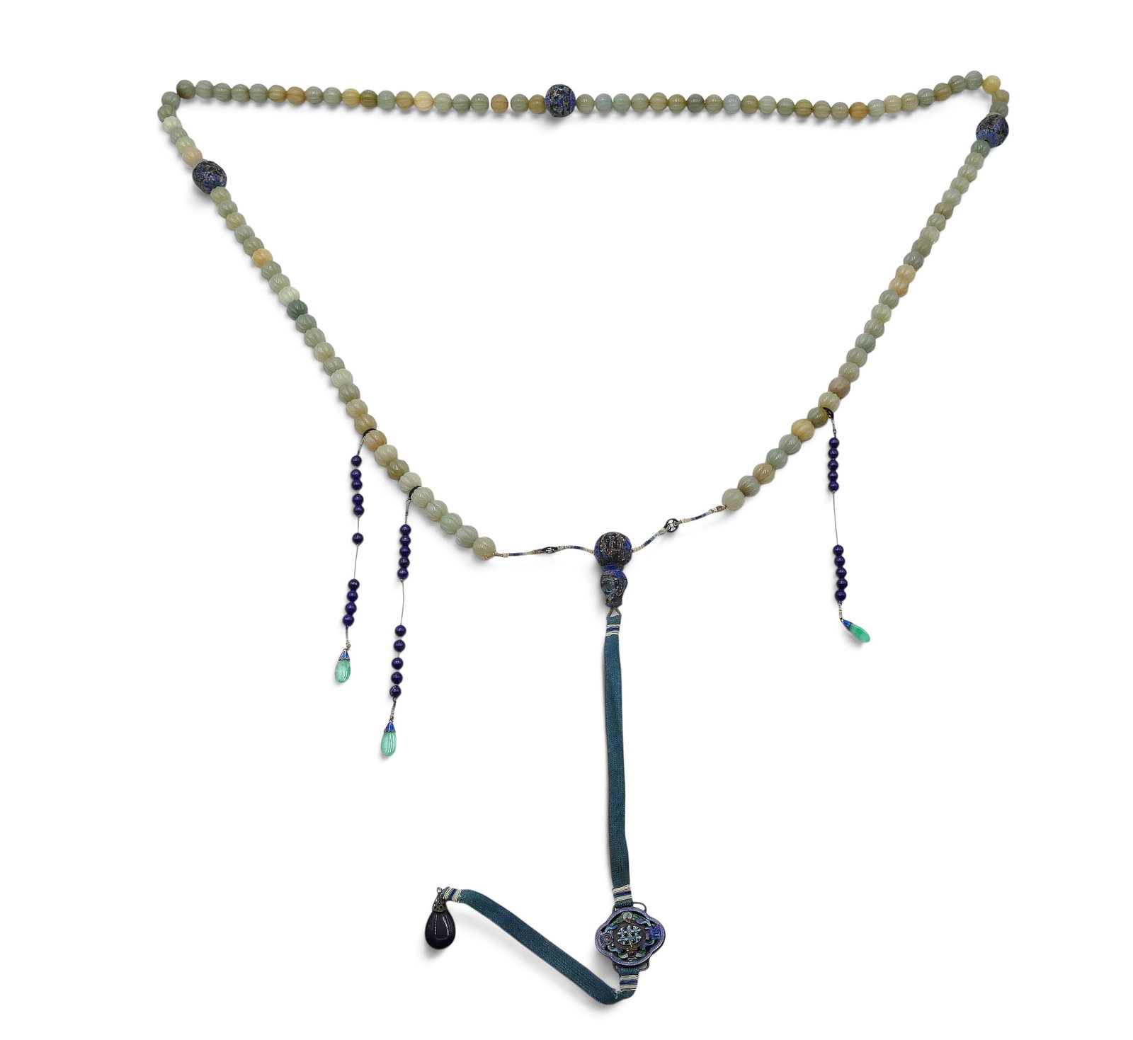 Old Chinese Chaozhu Jade and Lapis Court Necklace (1 of 5)