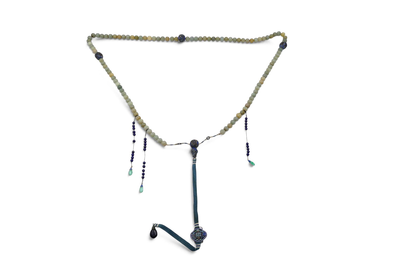 Old Chinese Chaozhu Jade and Lapis Court Necklace - 2