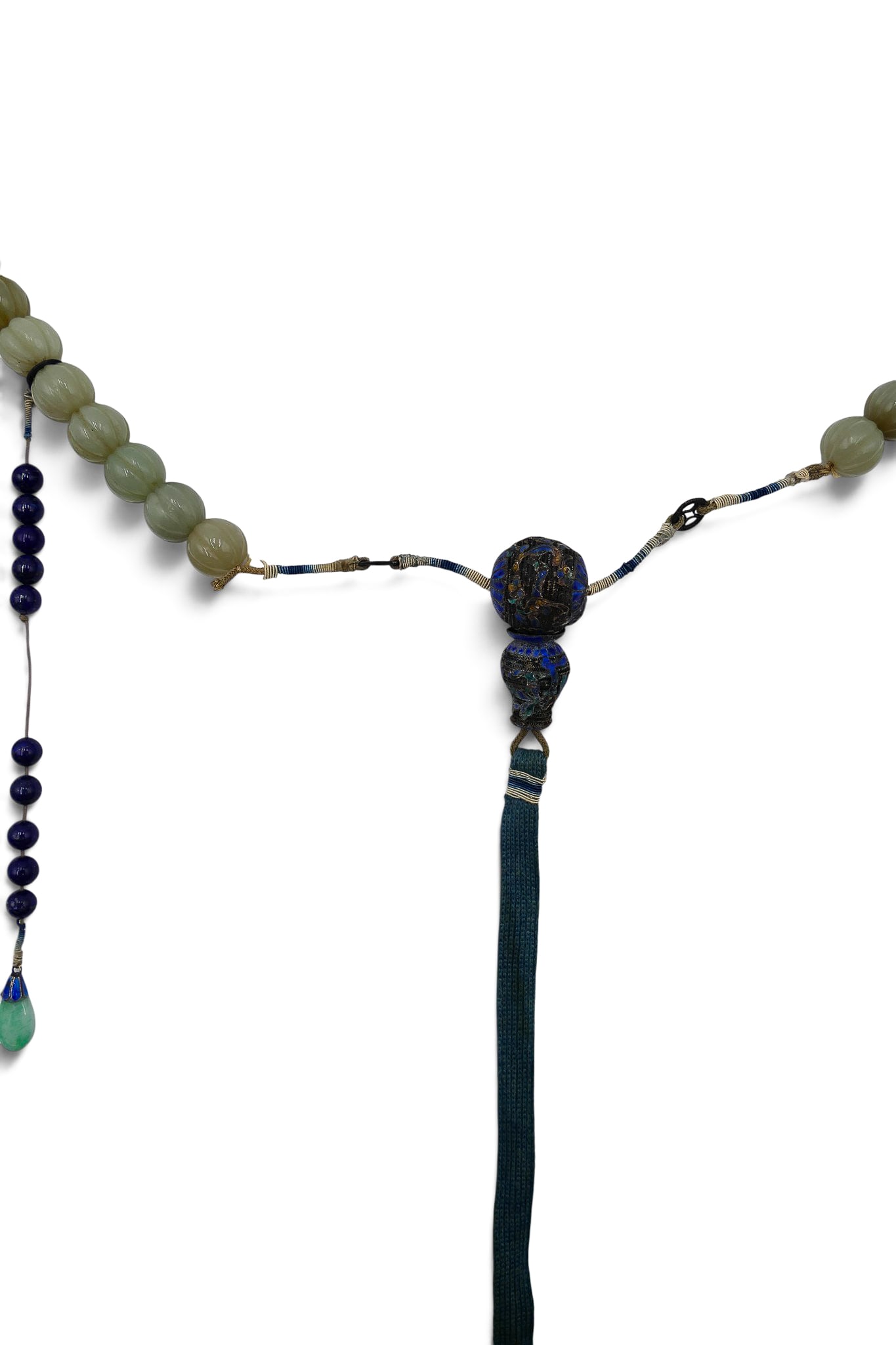Old Chinese Chaozhu Jade and Lapis Court Necklace - 4
