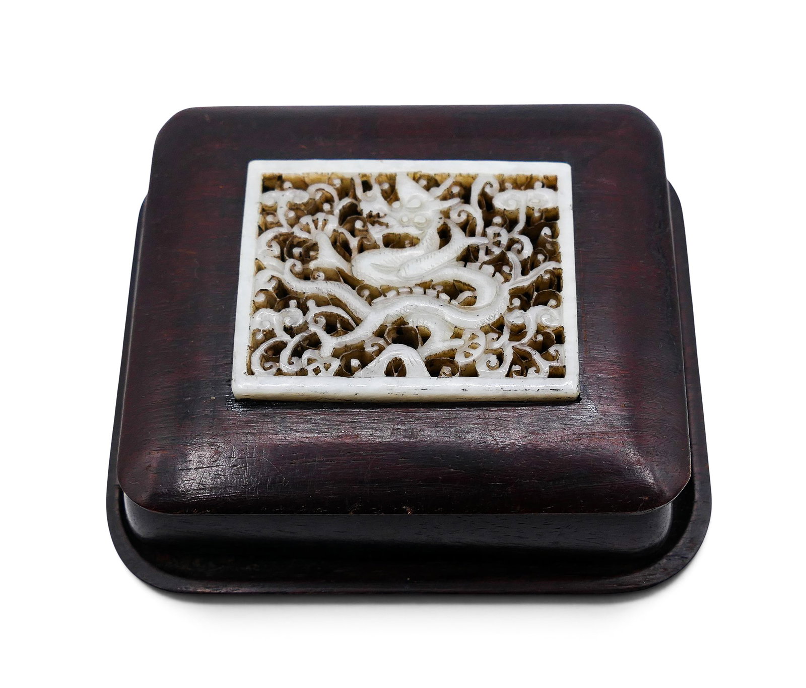 Chinese Ming Style Jade Plaque Rosewood Box with Undertray (1 of 5)
