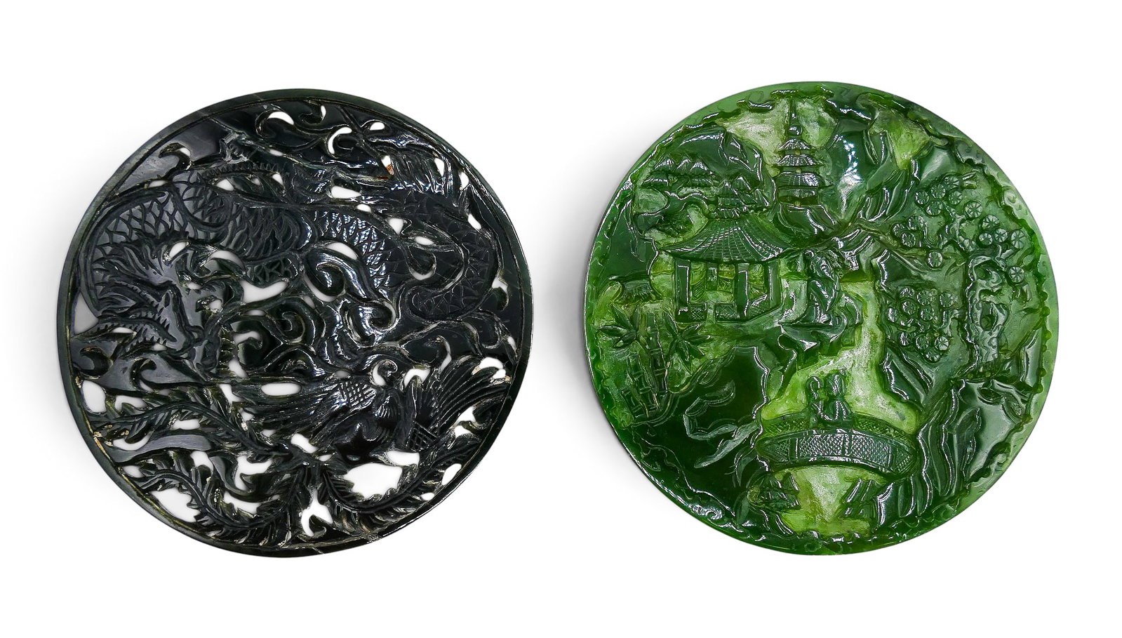 2pc Chinese Carved Jade Round Plaques (1 of 2)
