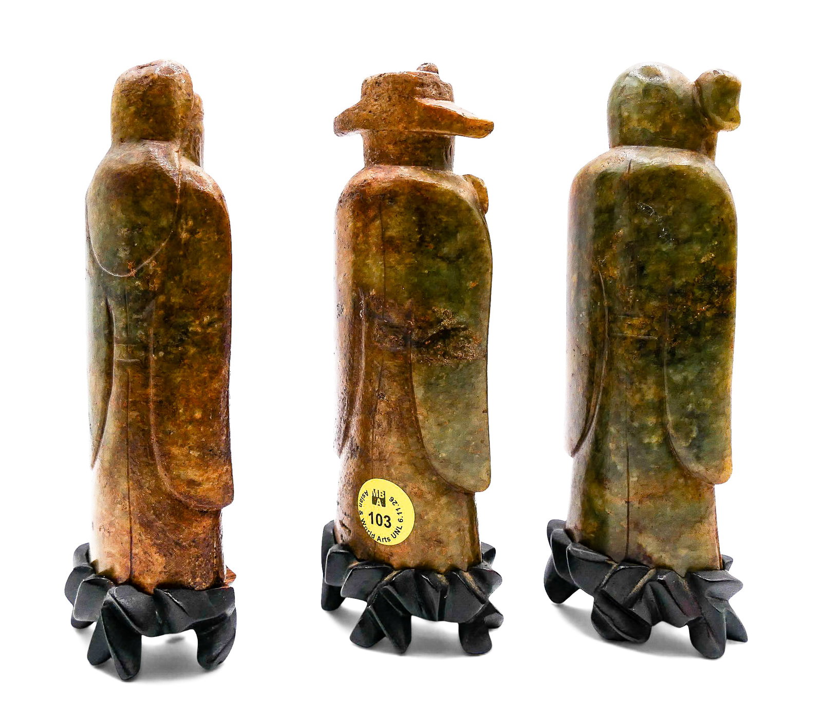 3pc Old Chinese Carved Jade Sanxing Star Gods on Stands - 3