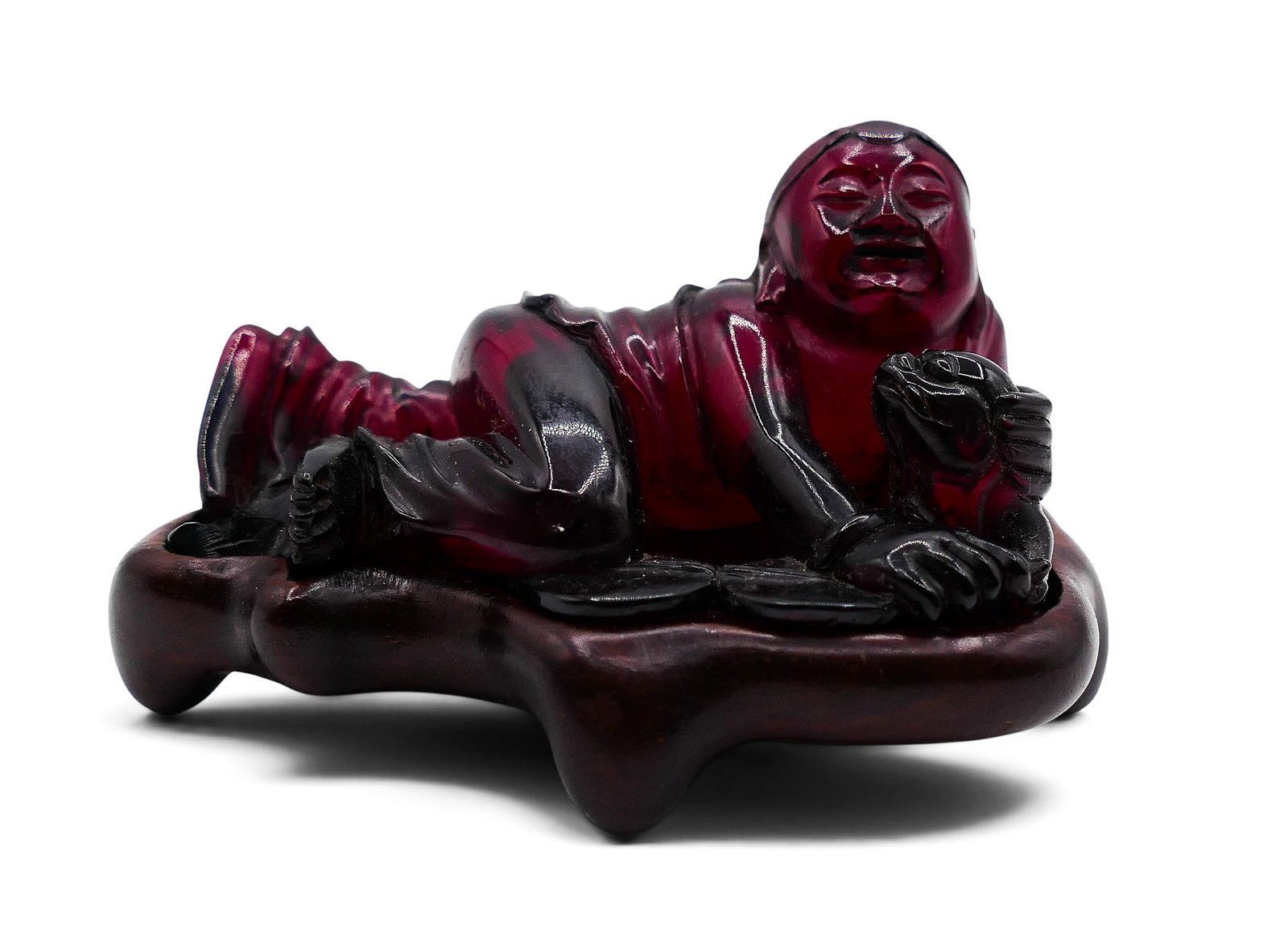 Old Chinese Carved Amber Boy with Dog on Stand (1 of 5)