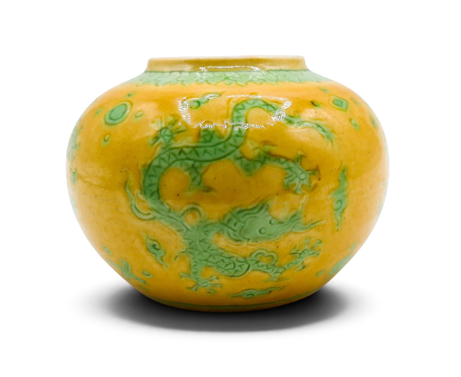 Chinese Yellow Ground Green Dragon Porcelain Water Pot (1 of 4)