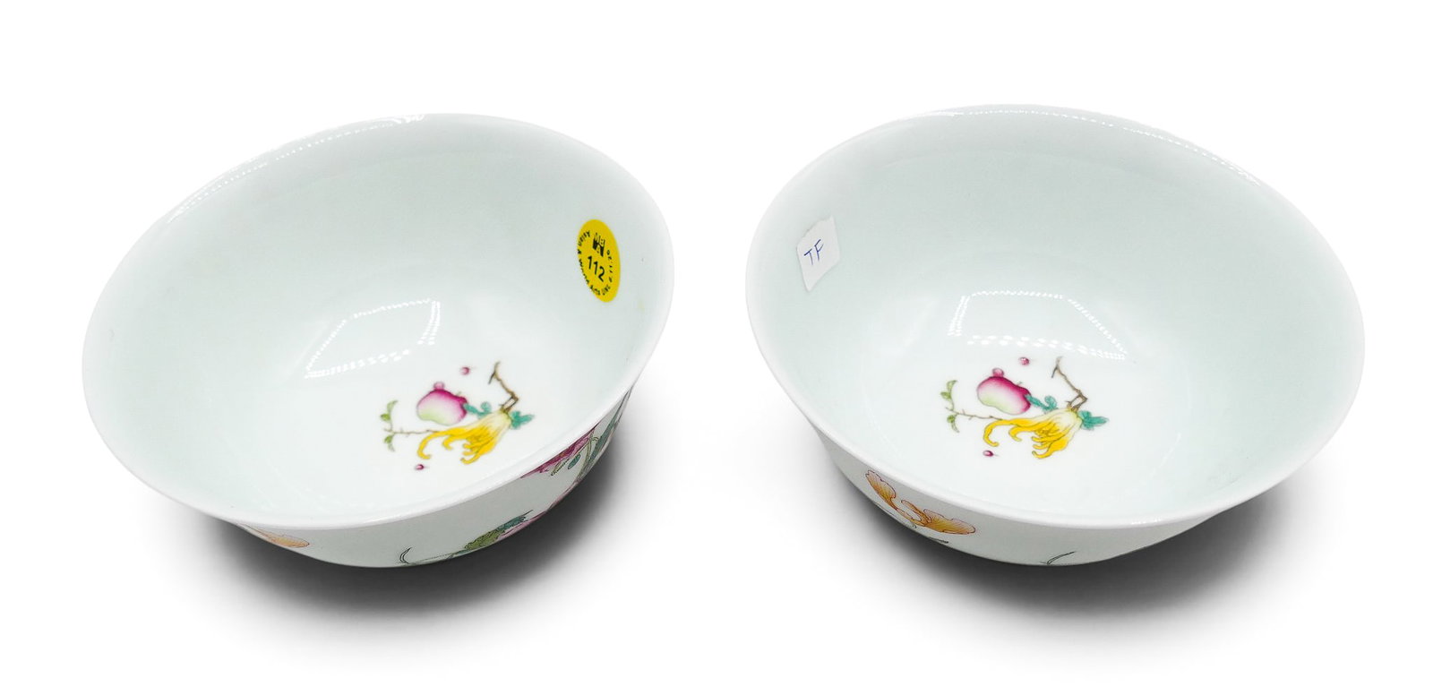 Pair Chinese Peony Porcelain Tea Bowls - 3