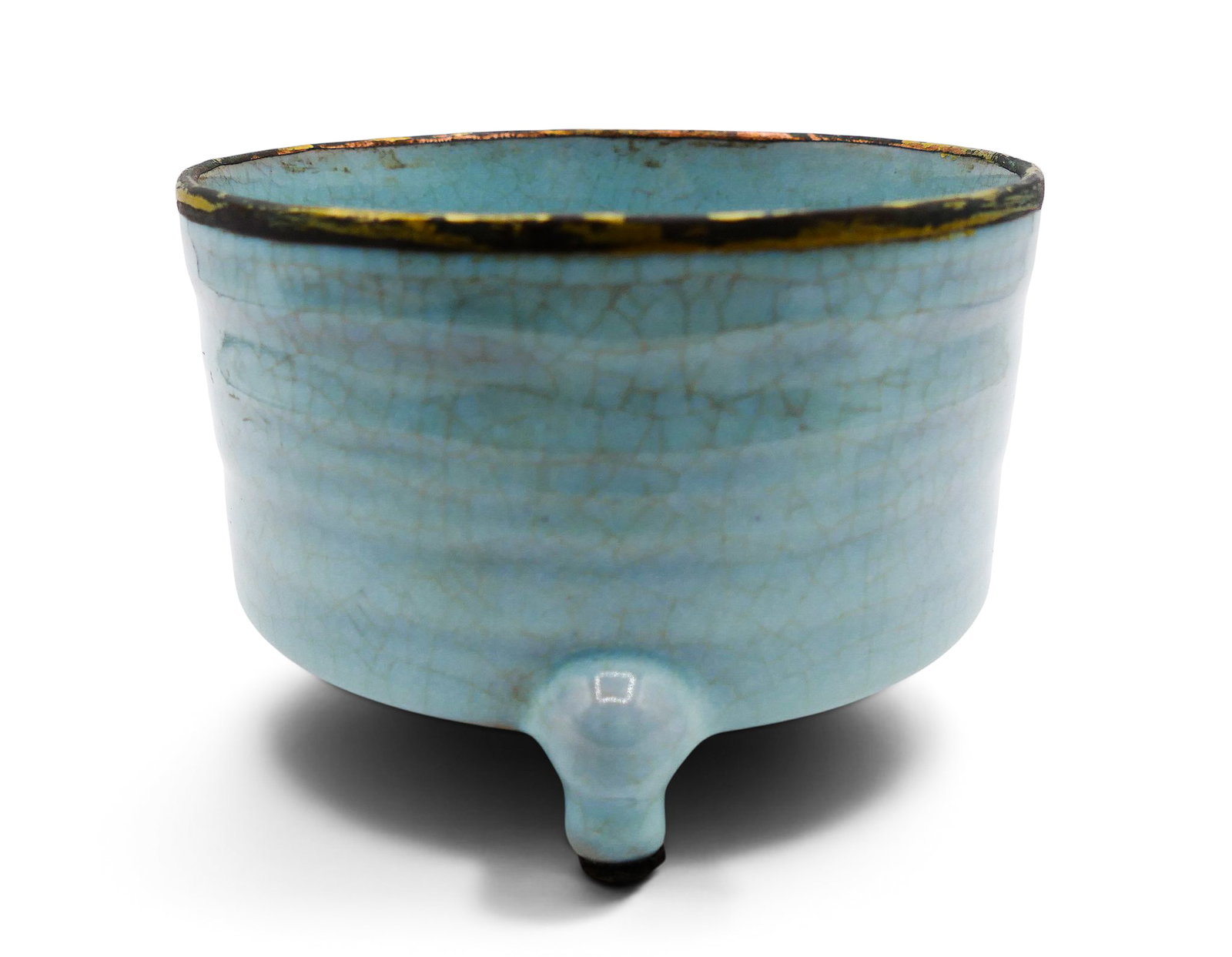 Chinese Blue Guan Type Tripod Censer with Calligraphy - 2