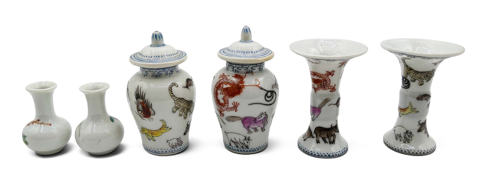 3 Pairs Chinese Porcelain Miniature Vases and Jars - 2