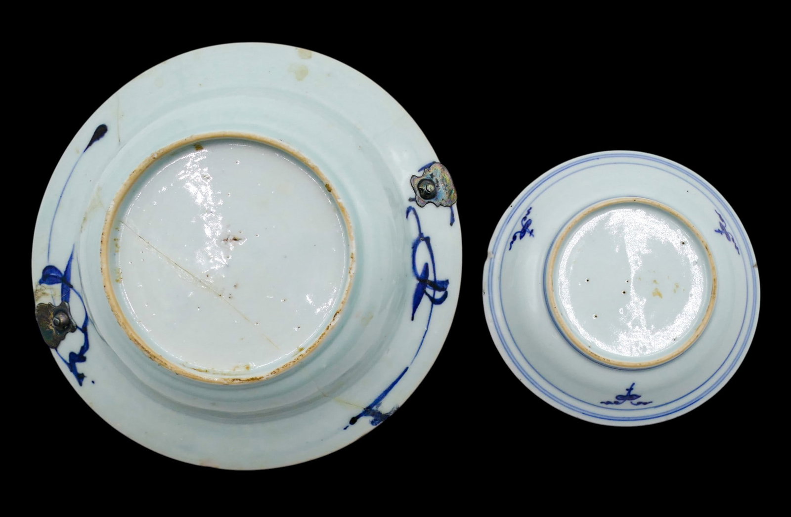2pc Antique Chinese Blue & White Porcelain Basket and Dish - 3