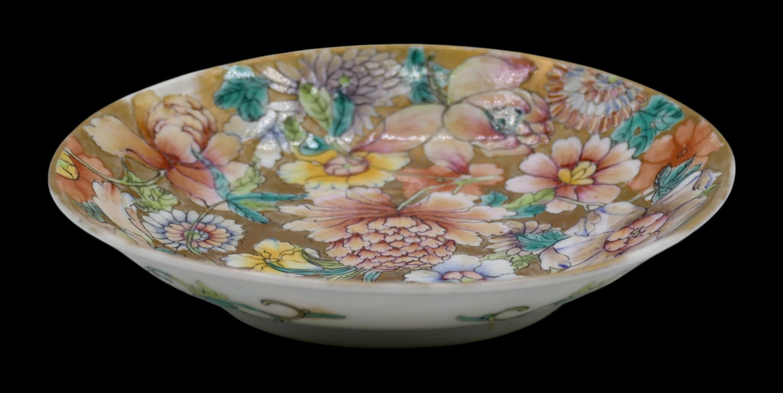 Old Chinese Gold Ground Millefluer Porcelain Dish - 3