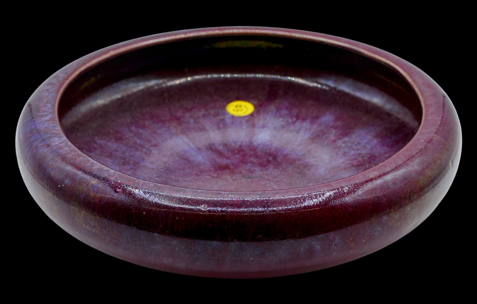 Antique Chinese Flambe Glazed Large Brush Washer: Antique Chinese Flambe Glazed Large Brush Washer 3"x11". Dramatic purplish blue glazes. It has a 2" hairline crack on side that spiders horizontally 1.25". Otherwise excellent condition, examined