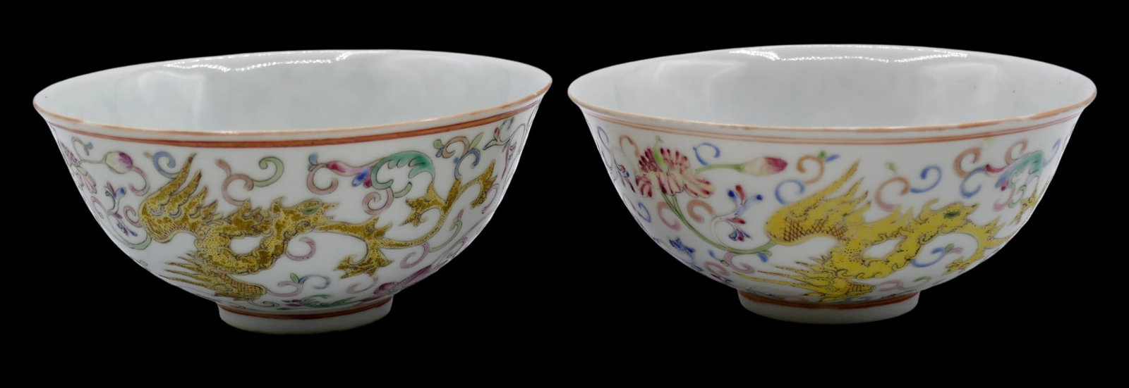Pair Chinese Famille Rose Mythical Creatures Porcelain Bowls - 3