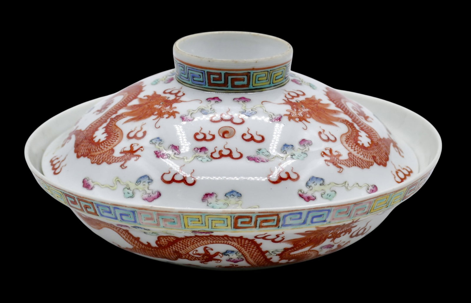 Chinese Guangxu Famille Rose Dragon Porcelain Covered Bowl (1 of 6)