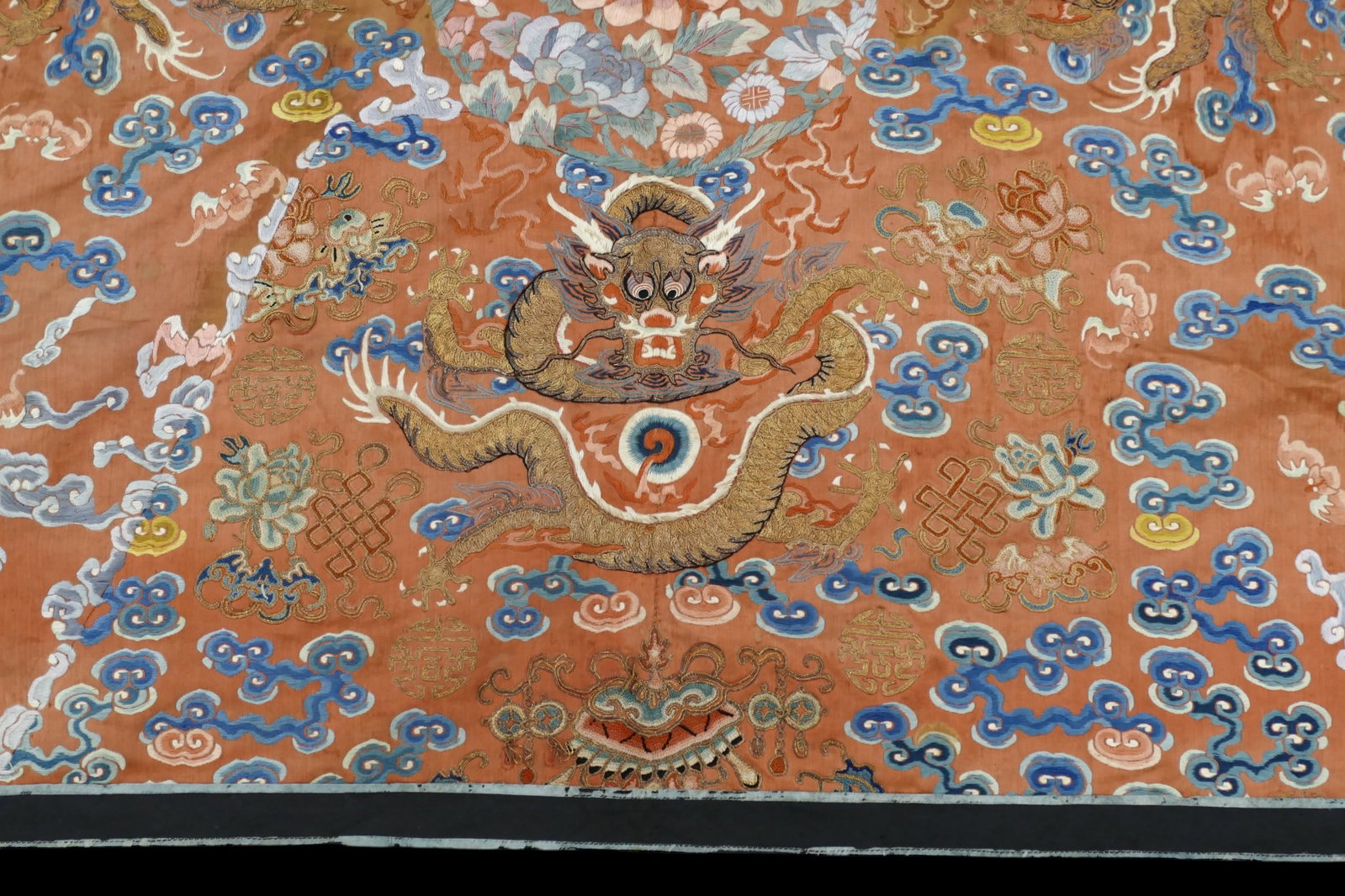 Antique Chinese Silk Embroidered Imperial Dragon Robe Panel - 2