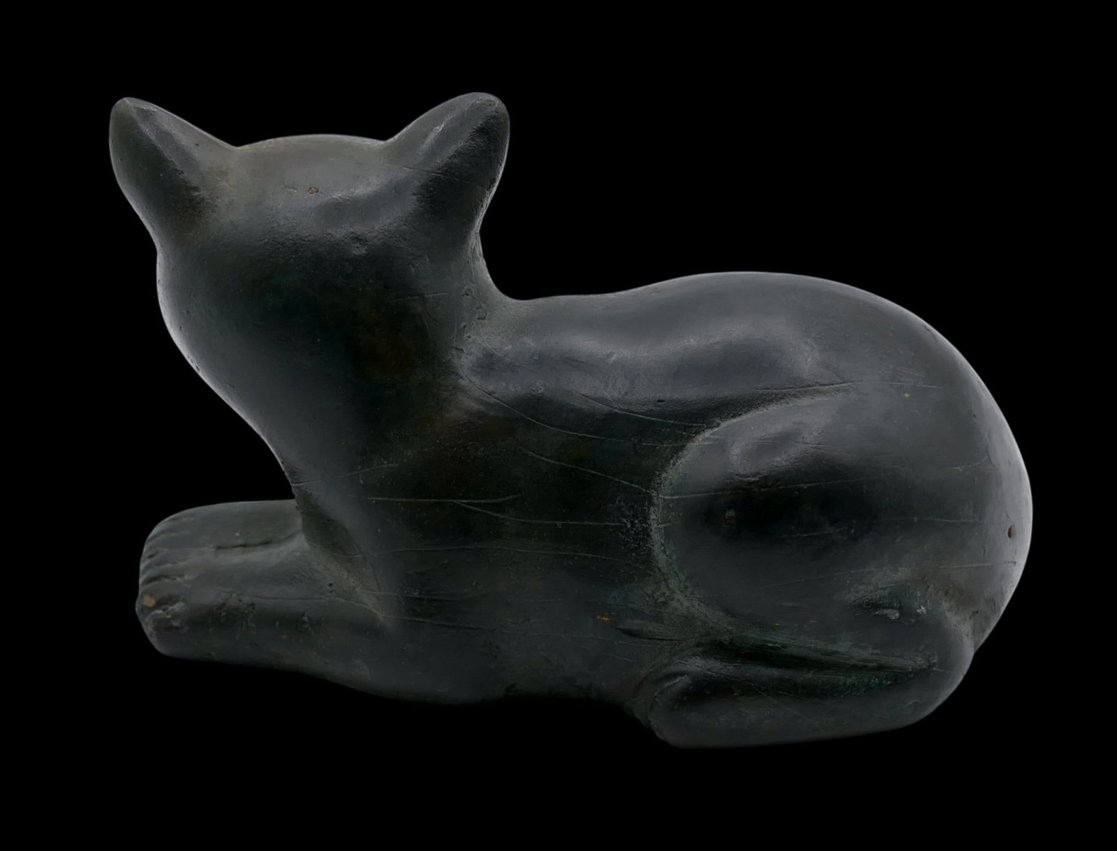 Old Chinese Reclining Bronze Cat - 2