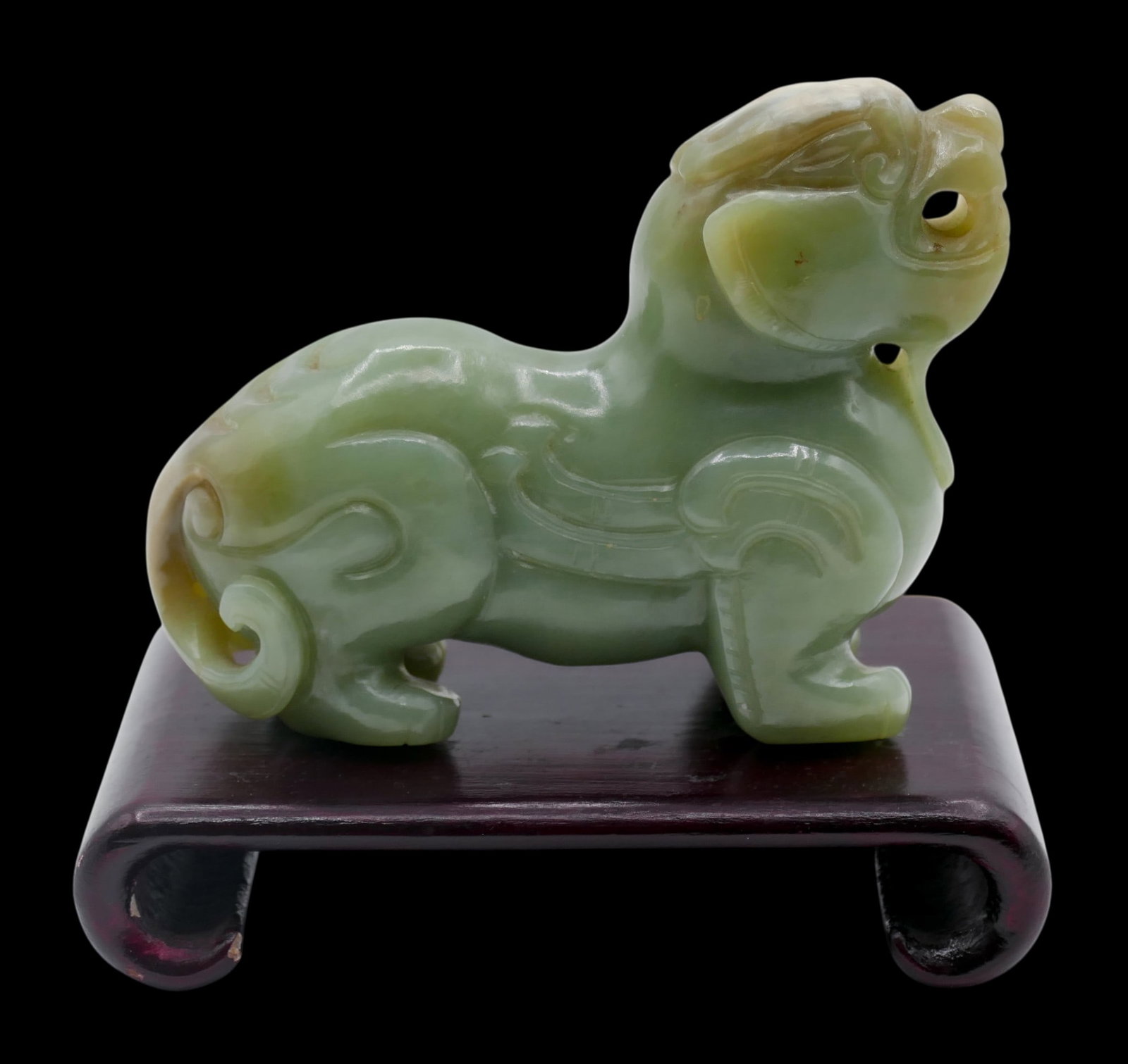 Old Chinese Carved Jade Pixiu Beast on Stand - 2