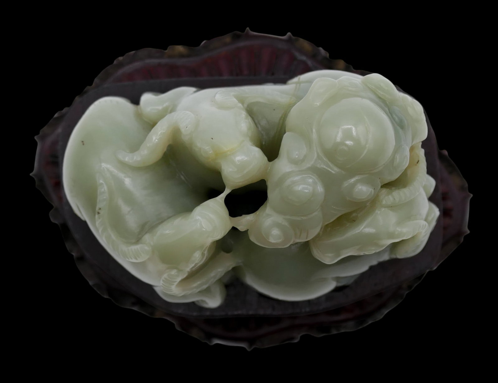Old Chinese Carved Jade Ram Figure Group on Stand - 3