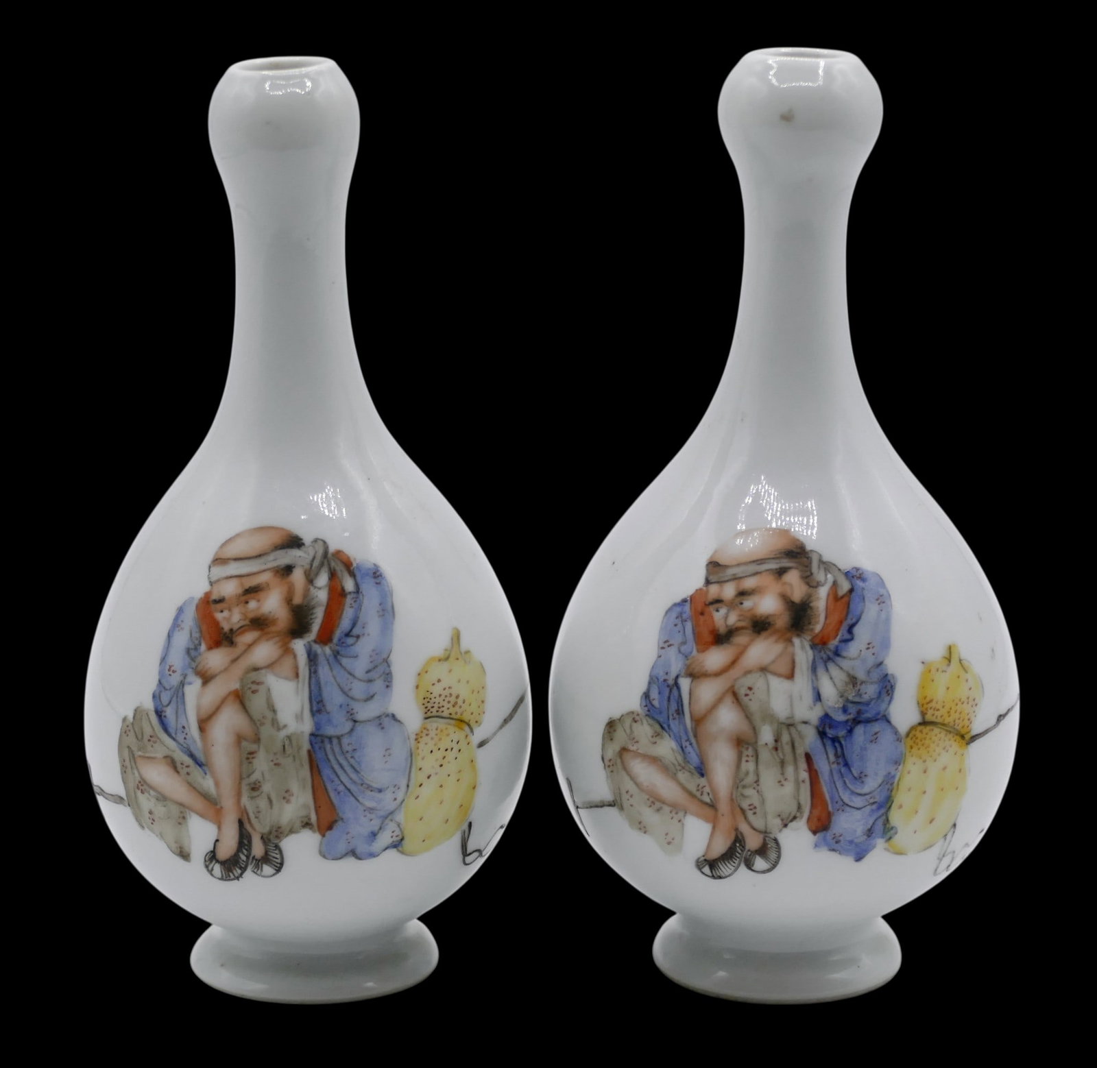 Pair Chinese Republic Porcelain Small Garlic Vases (1 of 4)